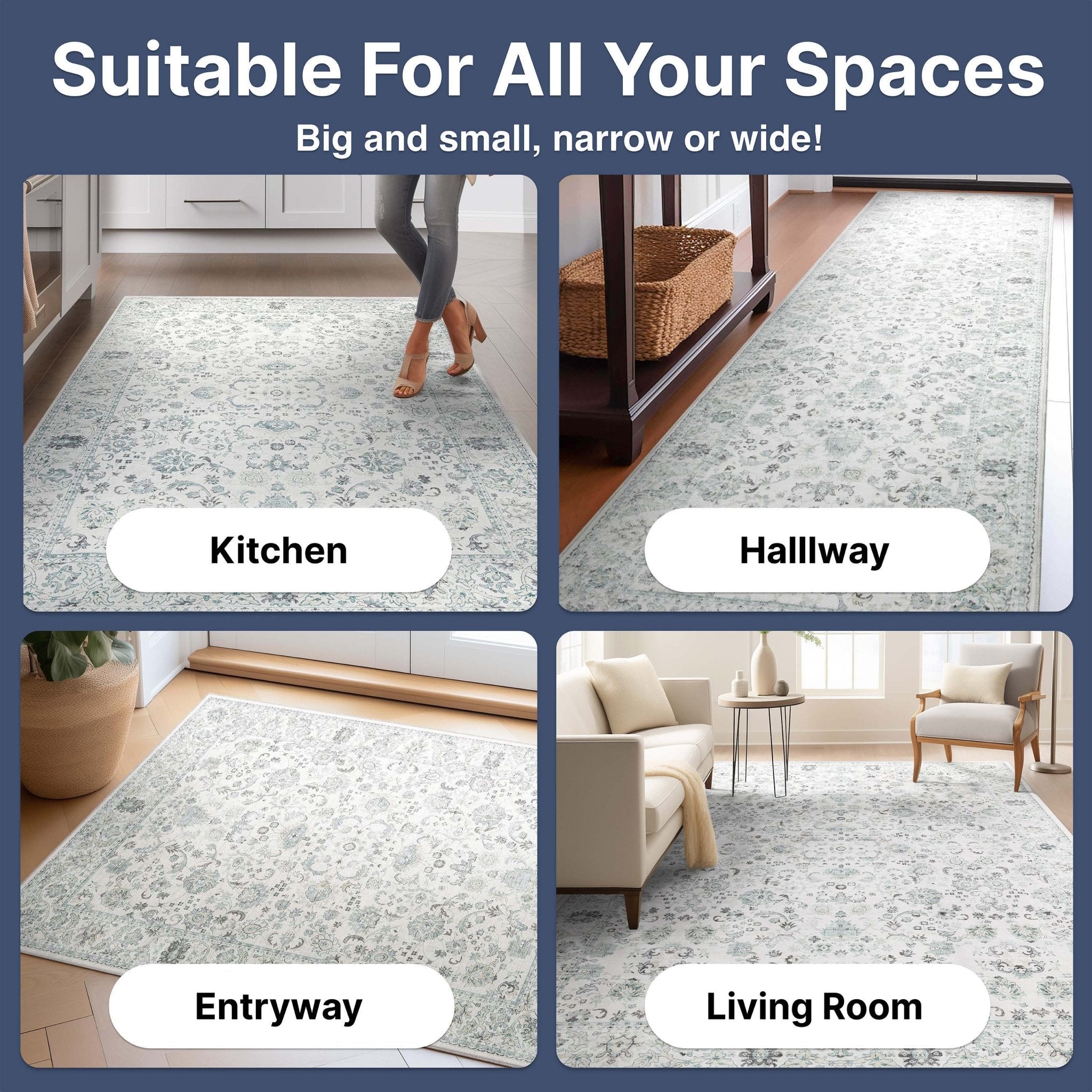 Elle Basics Silk Vintage Oriental Ivory Easy-Clean Washable Non-Slip Rug by Well Woven Well Woven