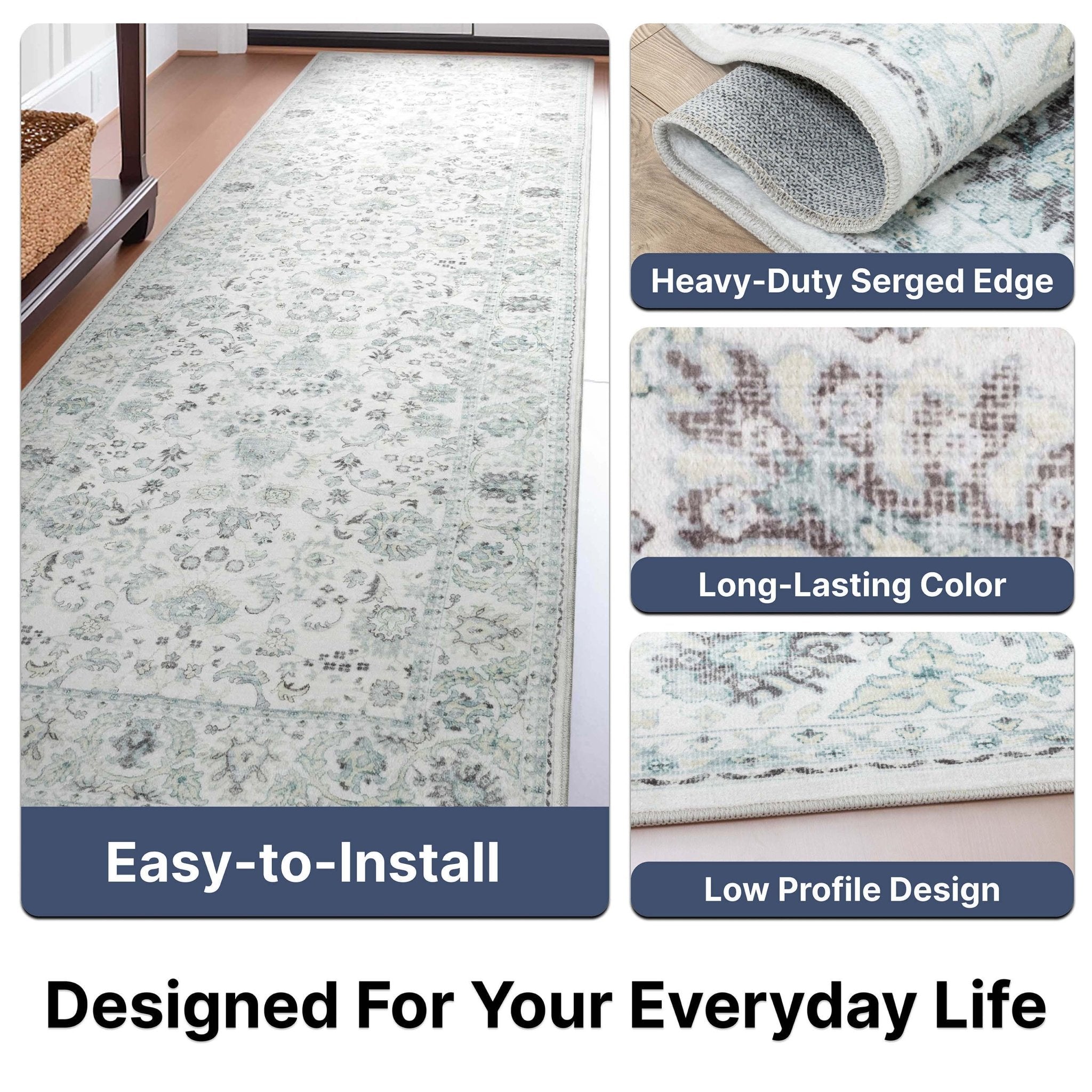 Elle Basics Silk Vintage Oriental Ivory Easy-Clean Washable Non-Slip Rug by Well Woven Well Woven