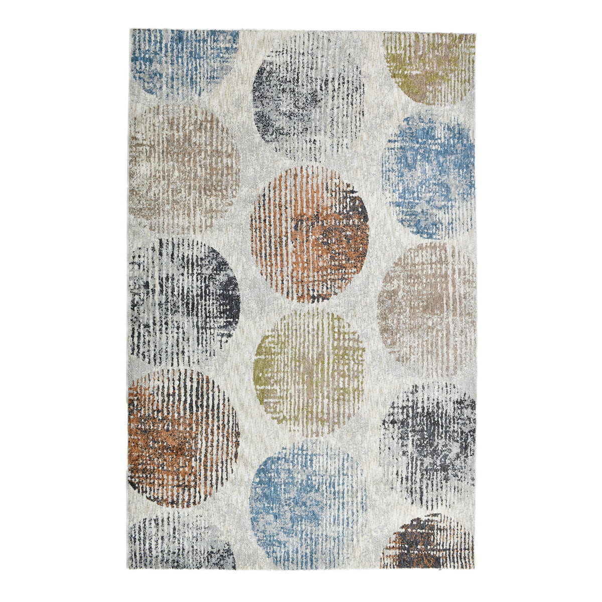 ELM-31 Well Woven Vale Washable Area Rug: Multicolored washable rug with a plush geometric circle pattern on a white background