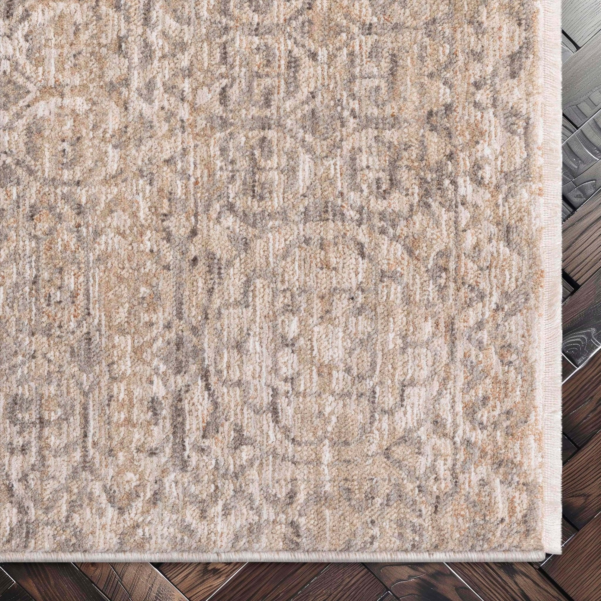 Ethos Echo Beige Floral Warm Earth Tone - Easy to Clean - Globally Inspired Patterns Well Woven