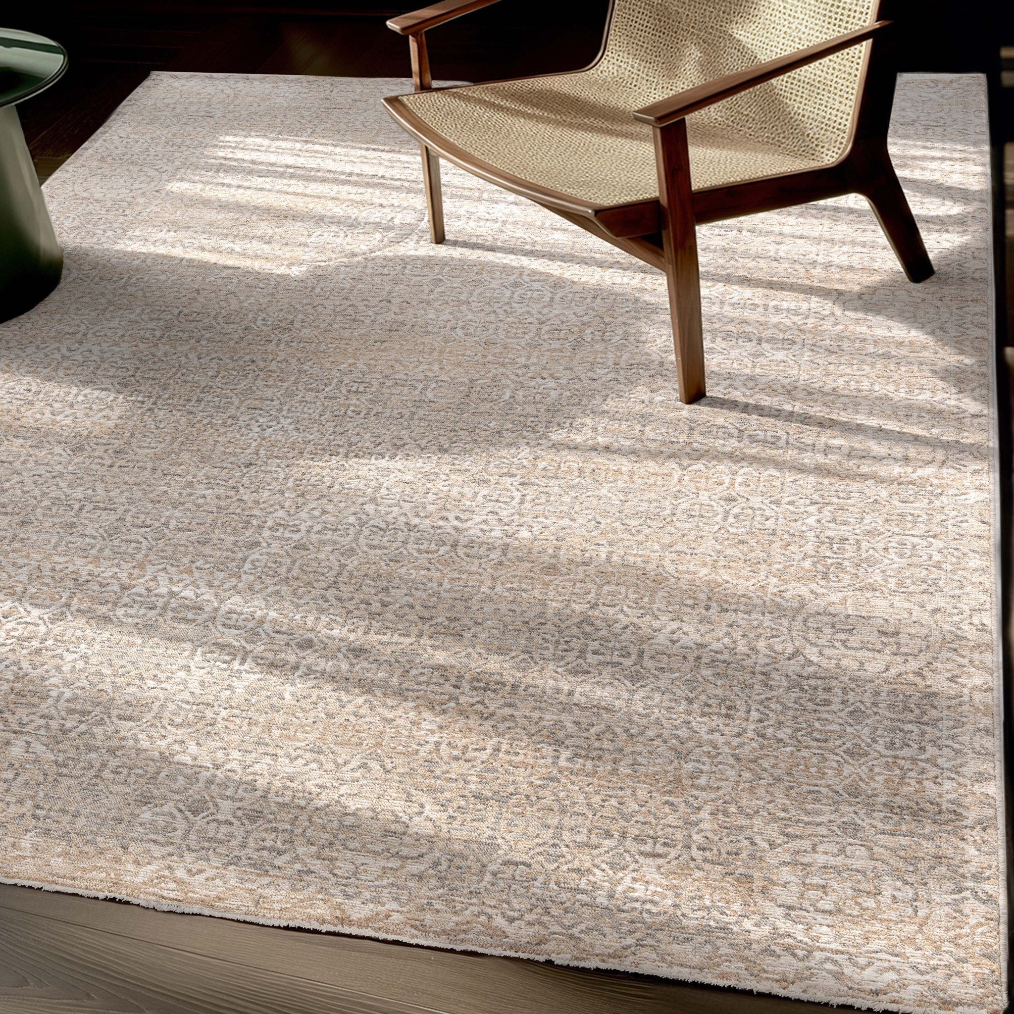 Ethos Echo Beige Floral Warm Earth Tone - Easy to Clean - Globally Inspired Patterns Well Woven