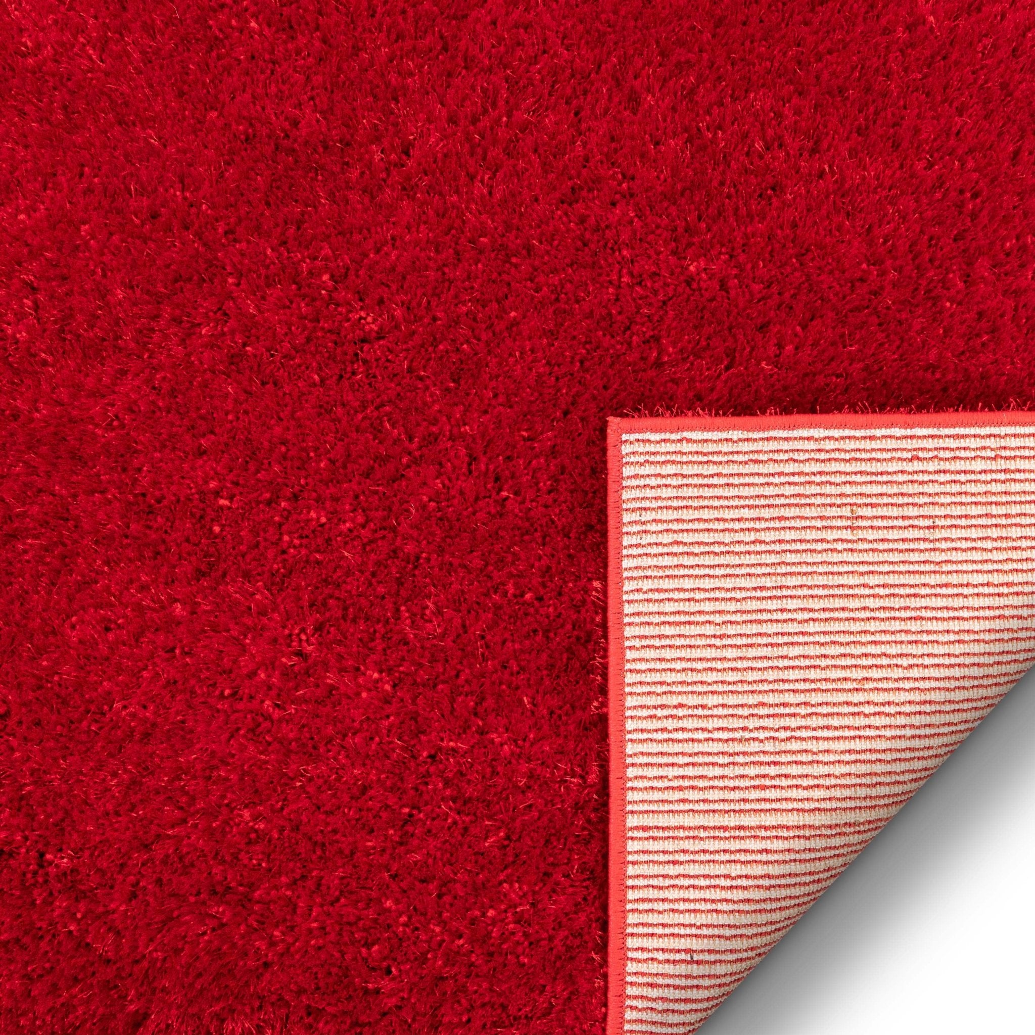 Feather Collection Liza Red Shag Rug –   Sparkly, Plush, Minimalist Glam - Well Woven - red rug with jute backing