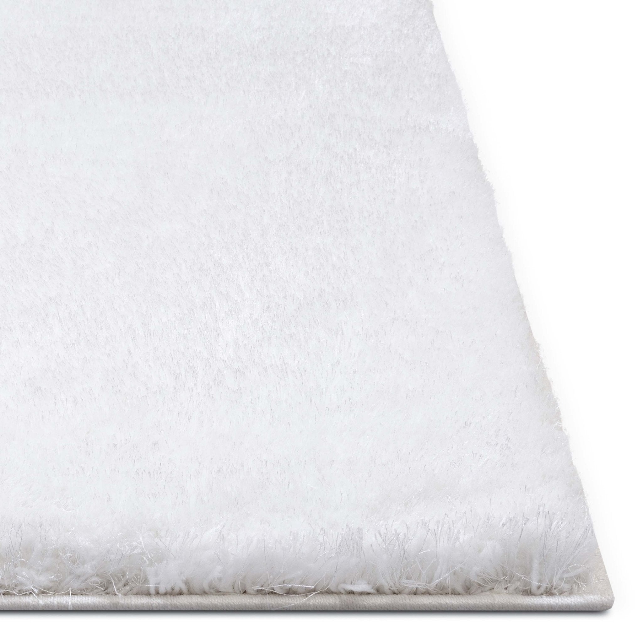 Feather Collection Liza  White Shag Rug –   Sparkly, Plush, Minimalist Glam - Well Woven - white rug corner
