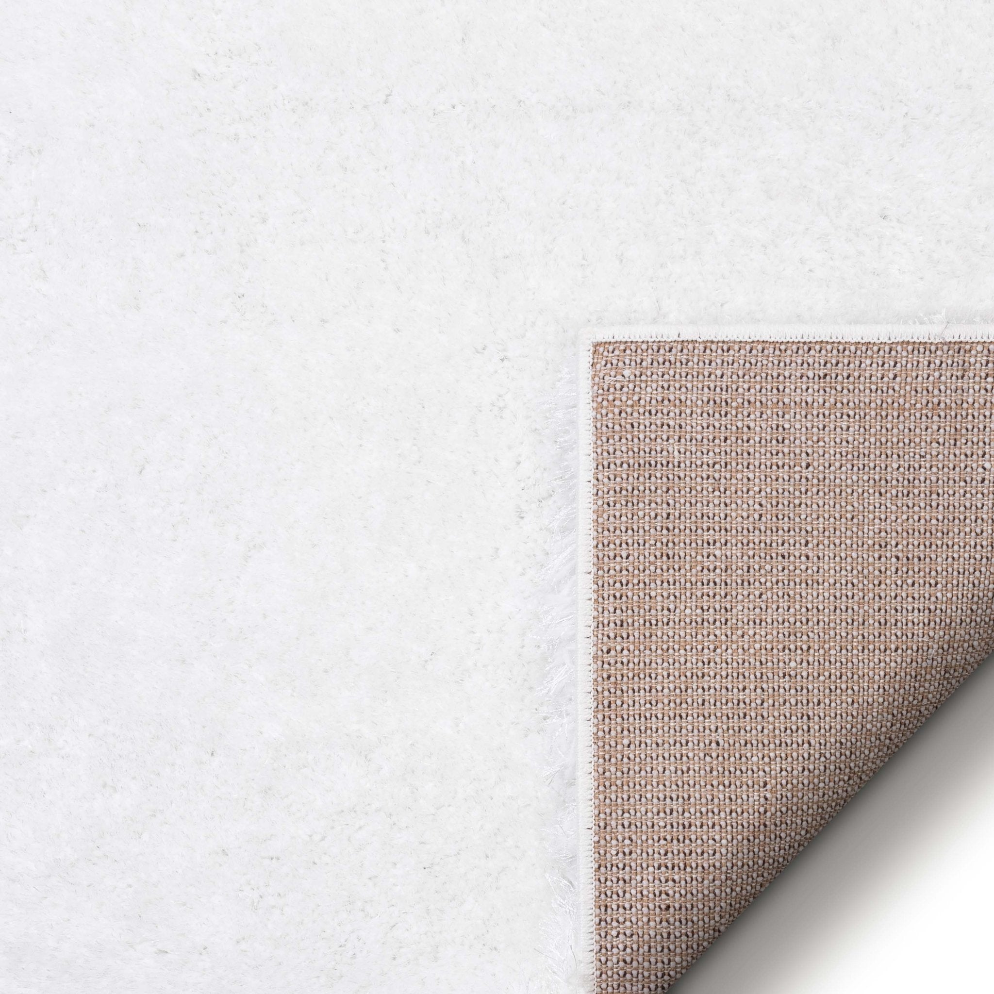 Feather Collection Liza  White Shag Rug –   Sparkly, Plush, Minimalist Glam - Well Woven - white rug with jute backing