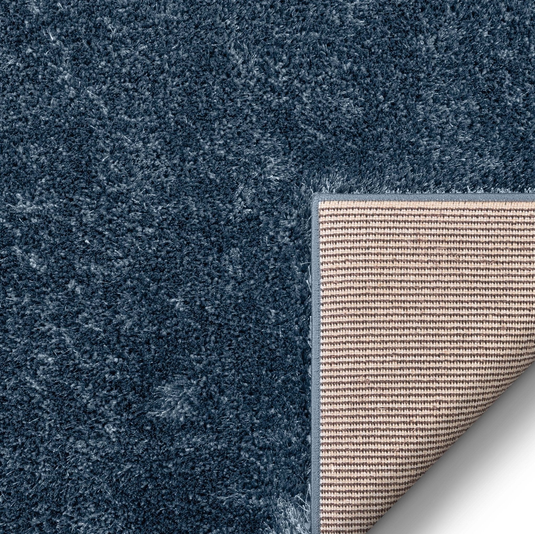 Feather Collection Liza Dark Blue Shag Rug –   Sparkly, Plush, Minimalist Glam - Well Woven - Corner