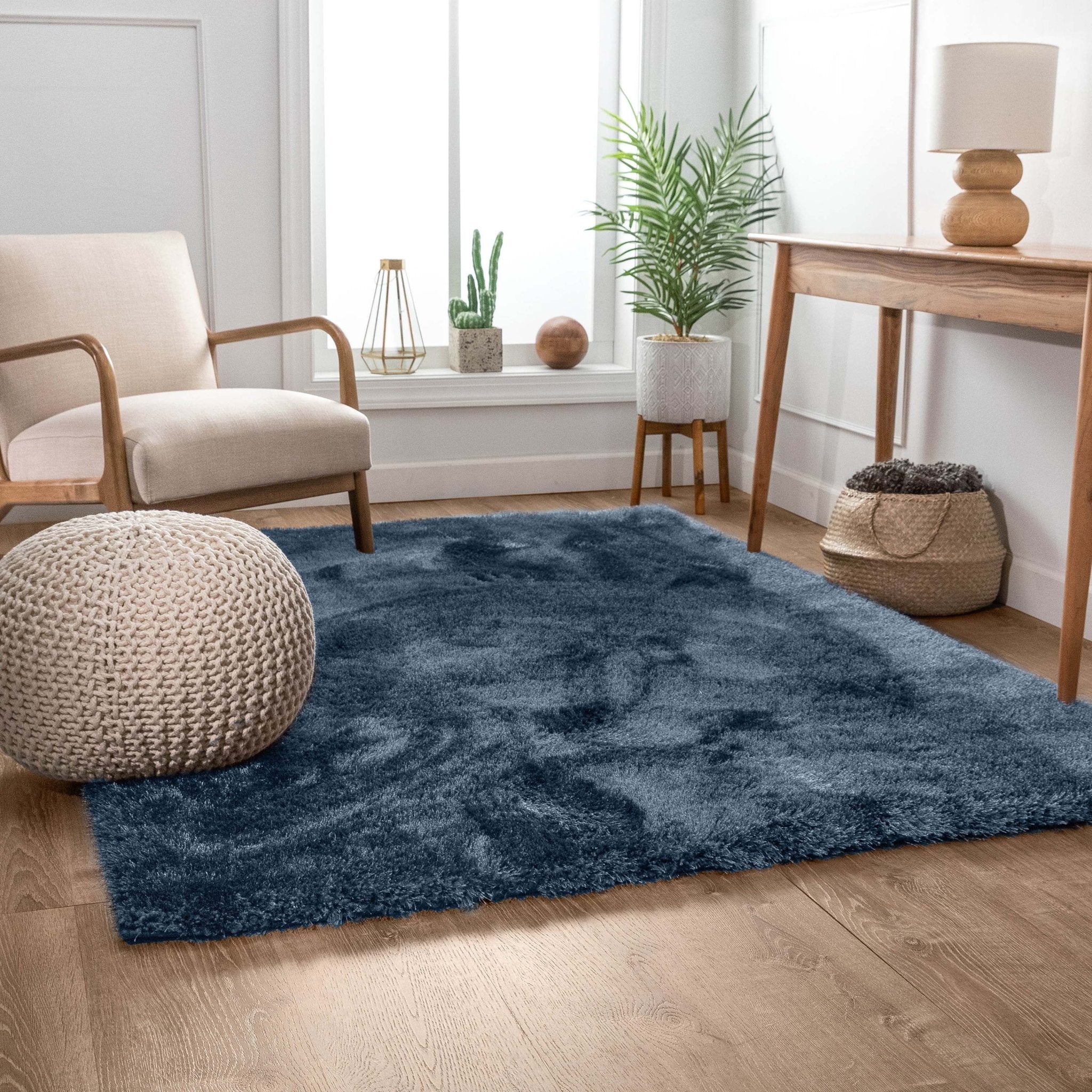 Feather Collection Liza Dark Blue Shag Rug –   Sparkly, Plush, Minimalist Glam - Well Woven - Living Room V2