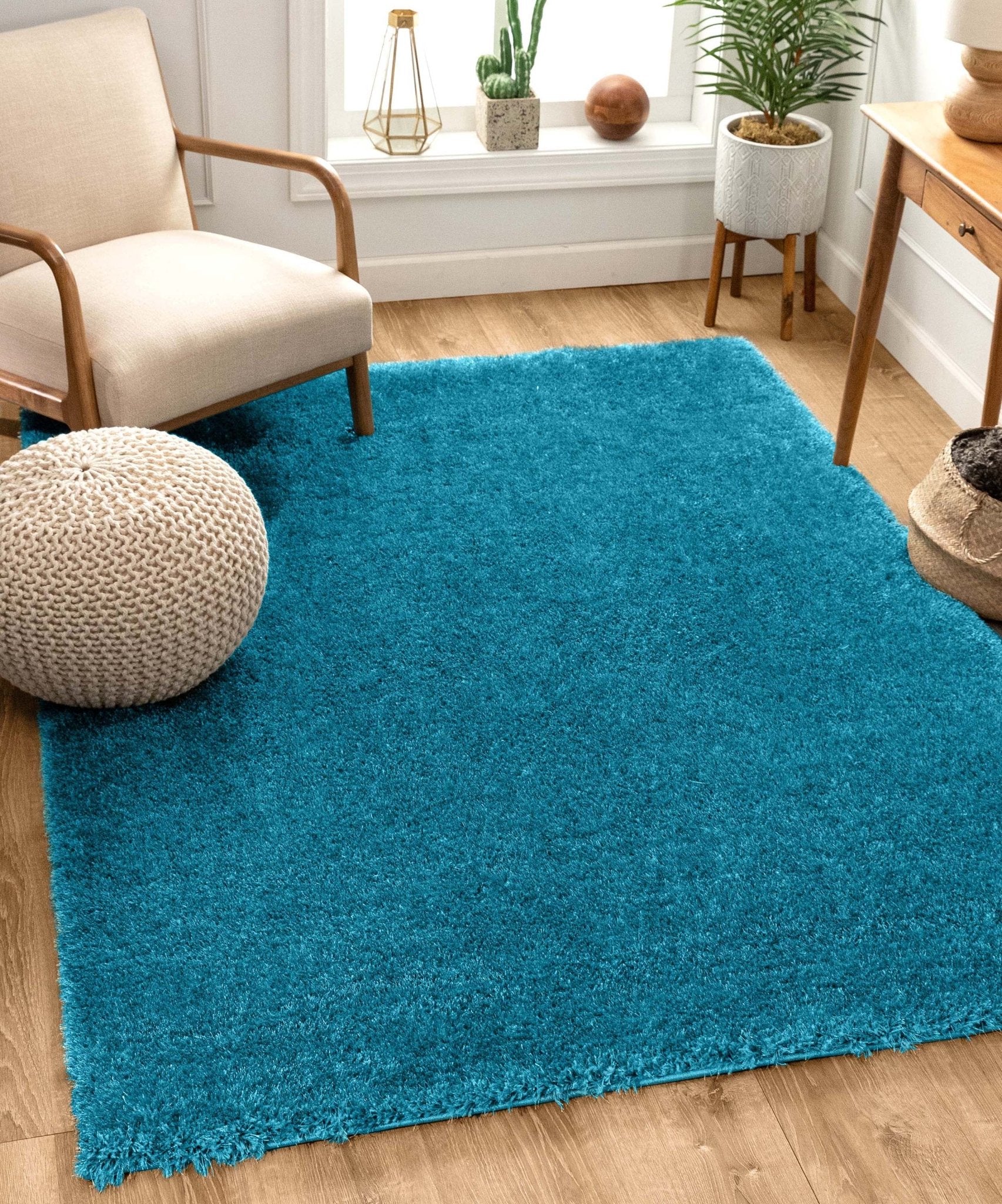 Feather Collection Liza  Blue Shag Rug –   Sparkly, Plush, Minimalist Glam - Well Woven - Teal living room rug