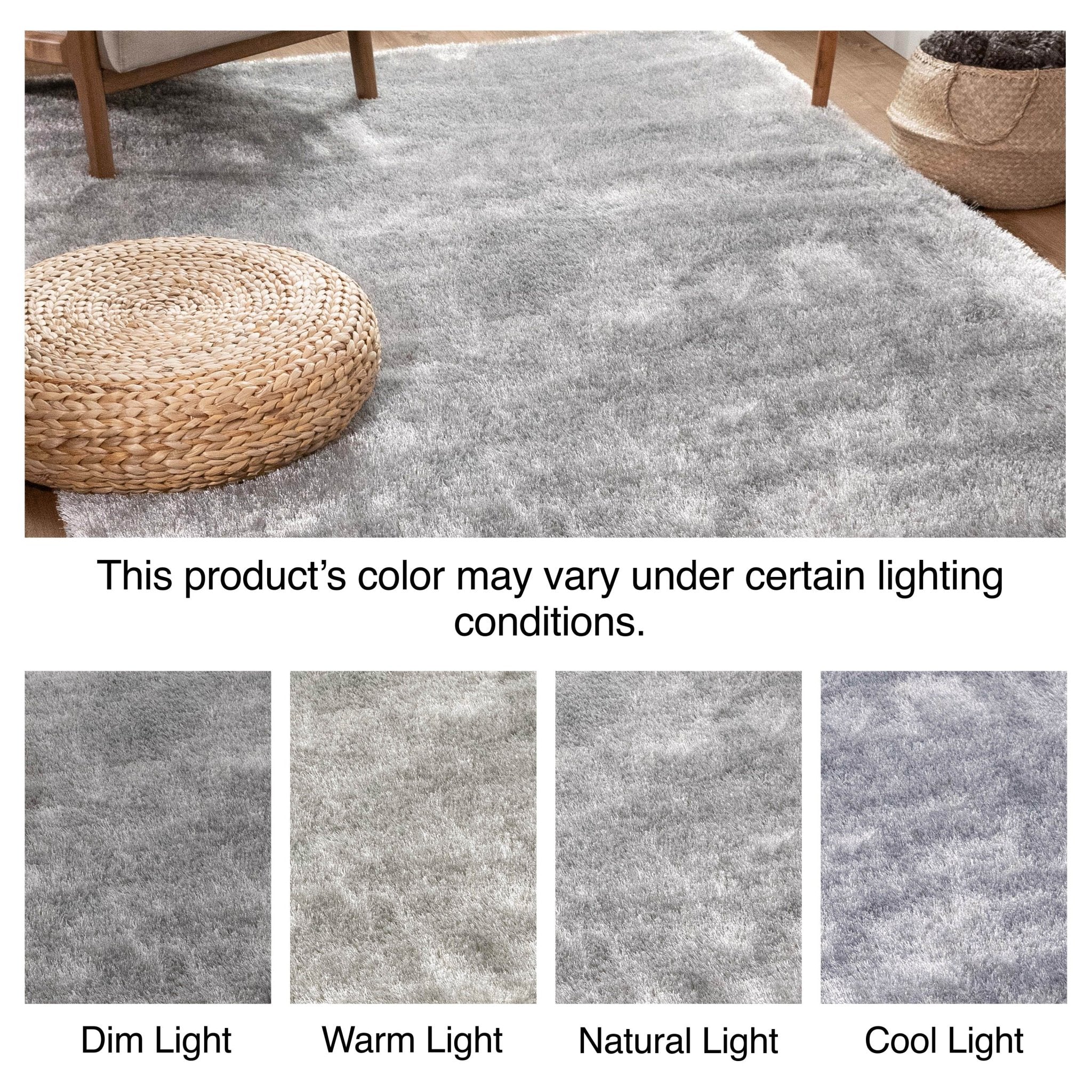 Feather Collection Liza  Silver Shag Rug –  Sparkly, Plush, Minimalist Glam - Well Woven - Lighting variations