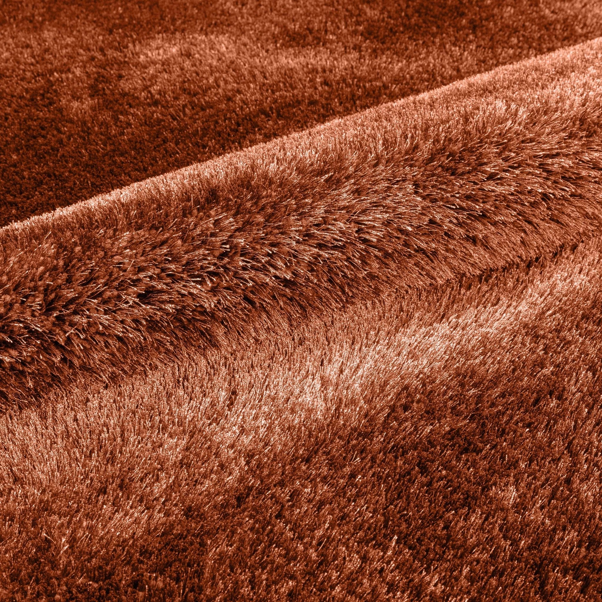 A detail image showing the Feather Collection Liza Terracotta Shag Rug pile