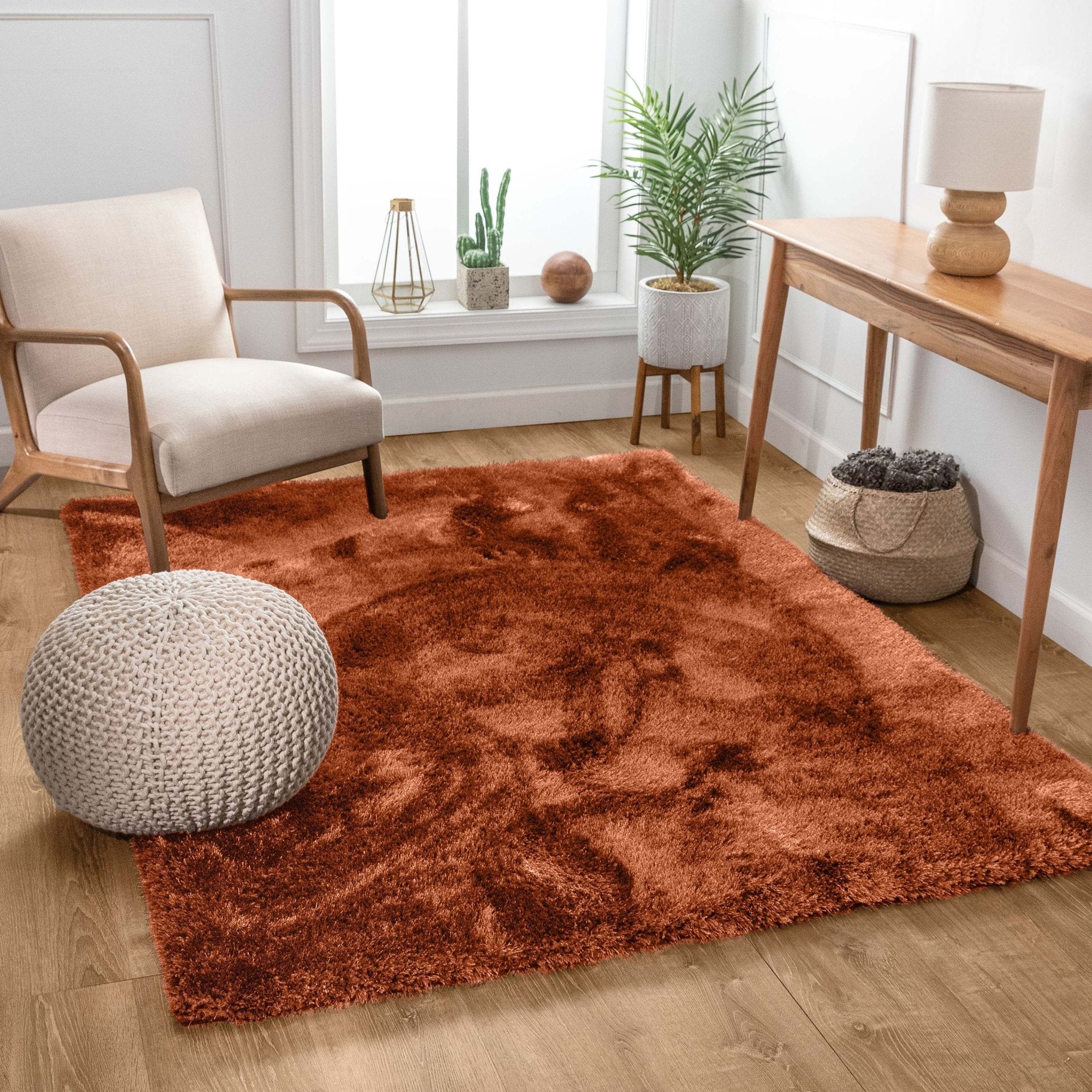Feather Collection Liza Terracotta Shag Rug – Sparkly, Plush