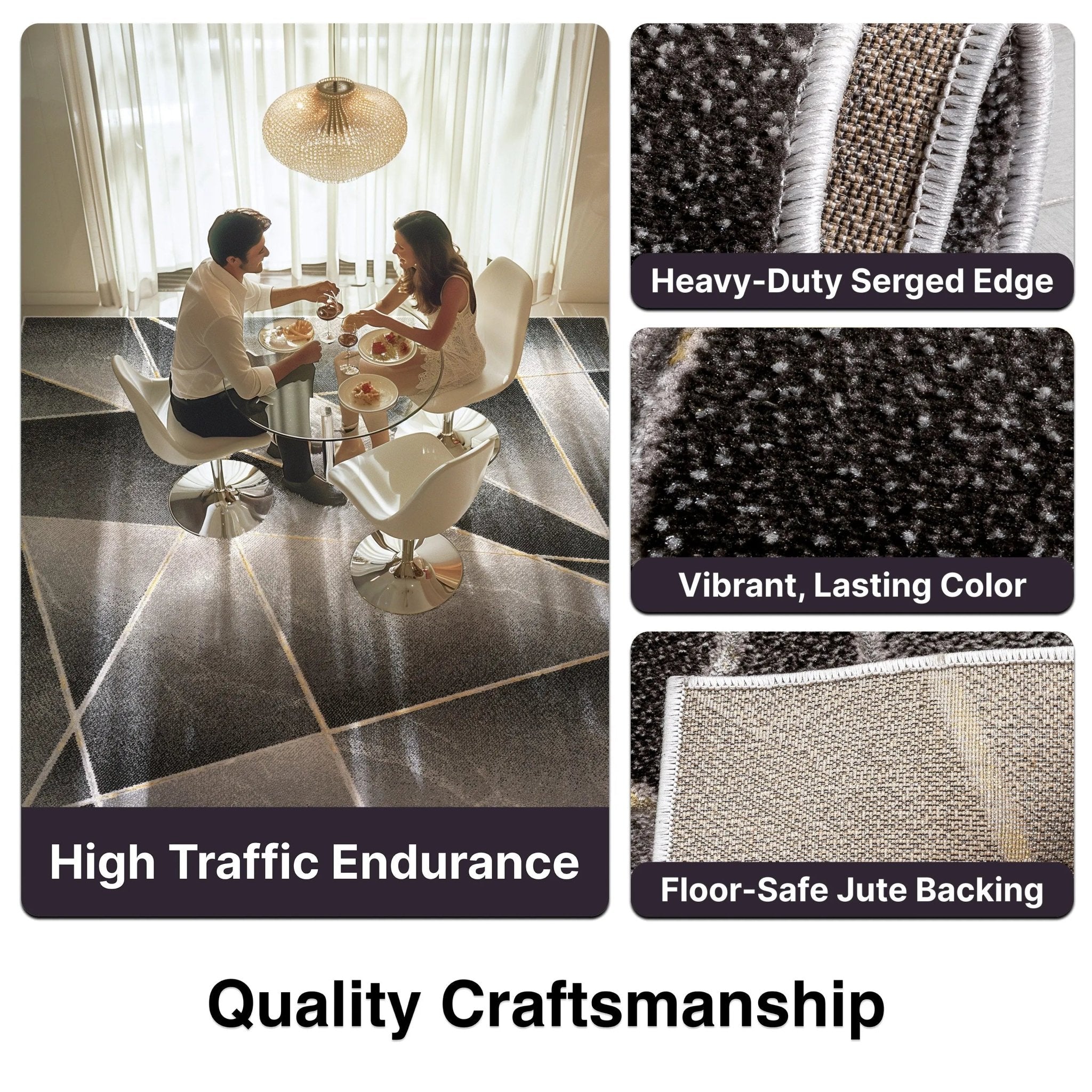 Arthur Retro Geometric Marble Pattern Grey Glam Rug Well Woven