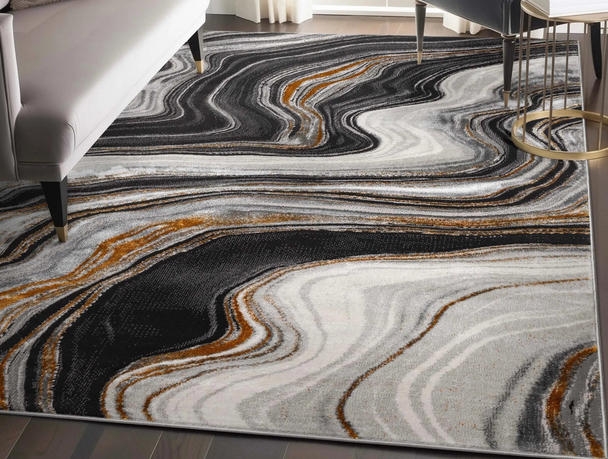 Fairmont Warren Retro Abstract Waves Grey Glam Area Rug FRM-187
