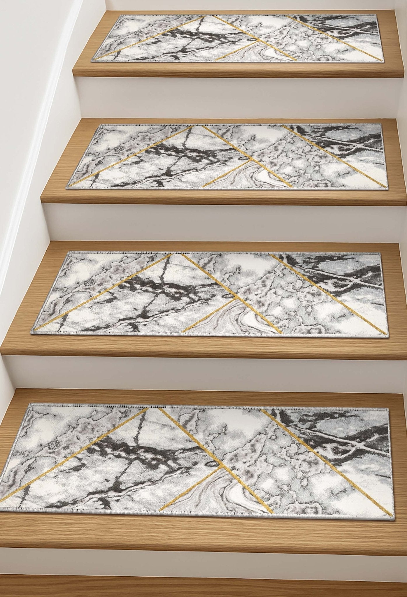 Arlo Grey Stair Tread Rugs - Well Woven - Arlo Grey Stair Tread Rugs on wooden stairs