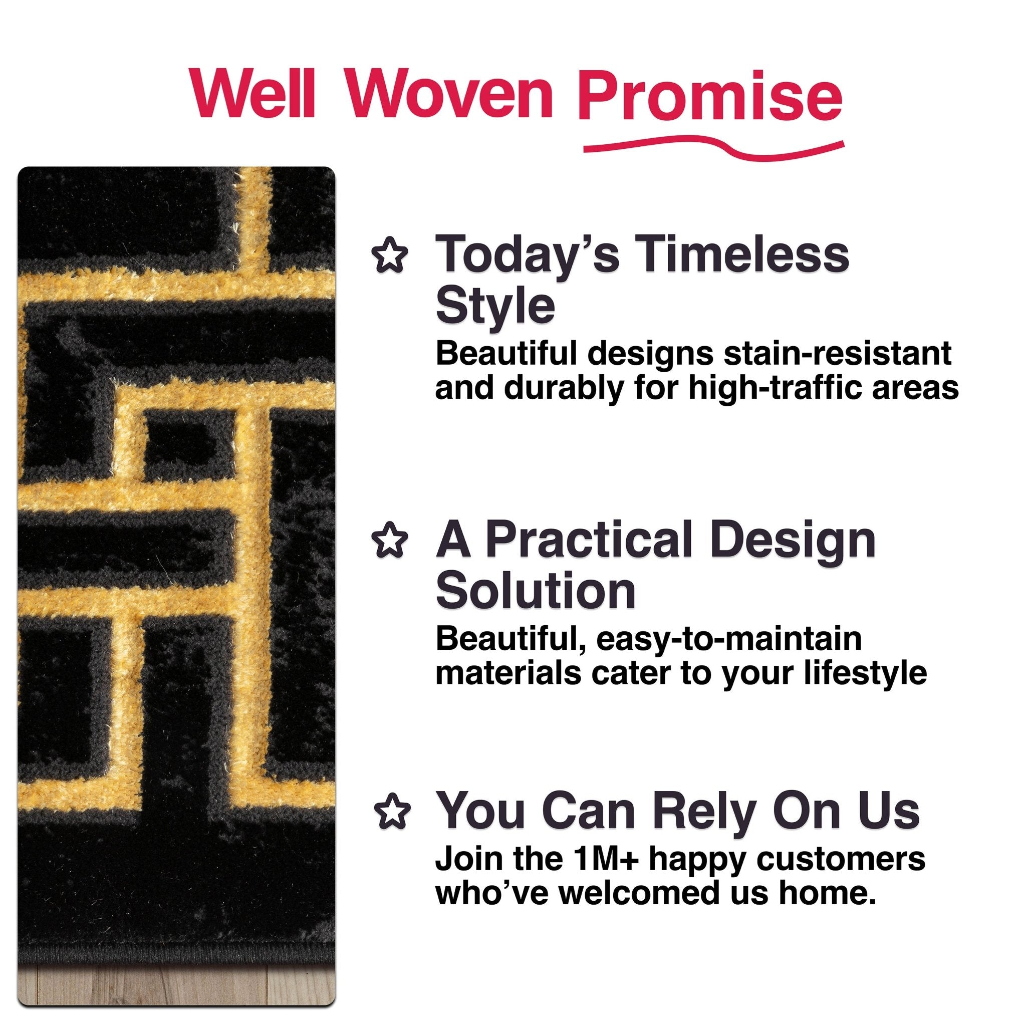 Custom Size Runner Huntington Glam Marble Black Gold Choose Your Width x Choose Your Length Hallway Runner Rug Well Woven