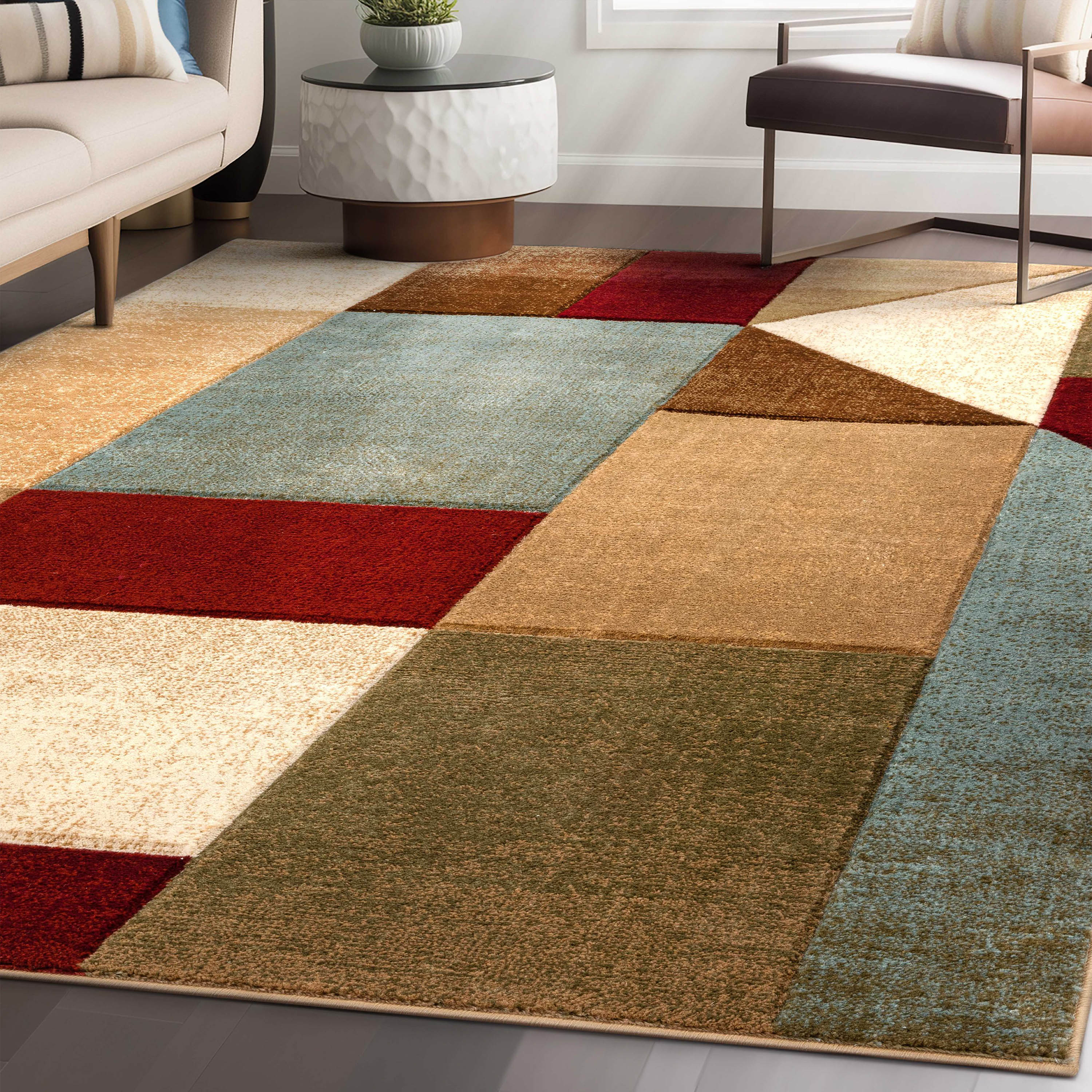 Marcia Multi Modern Geometric Blocks 3D Textured Rug Well Woven