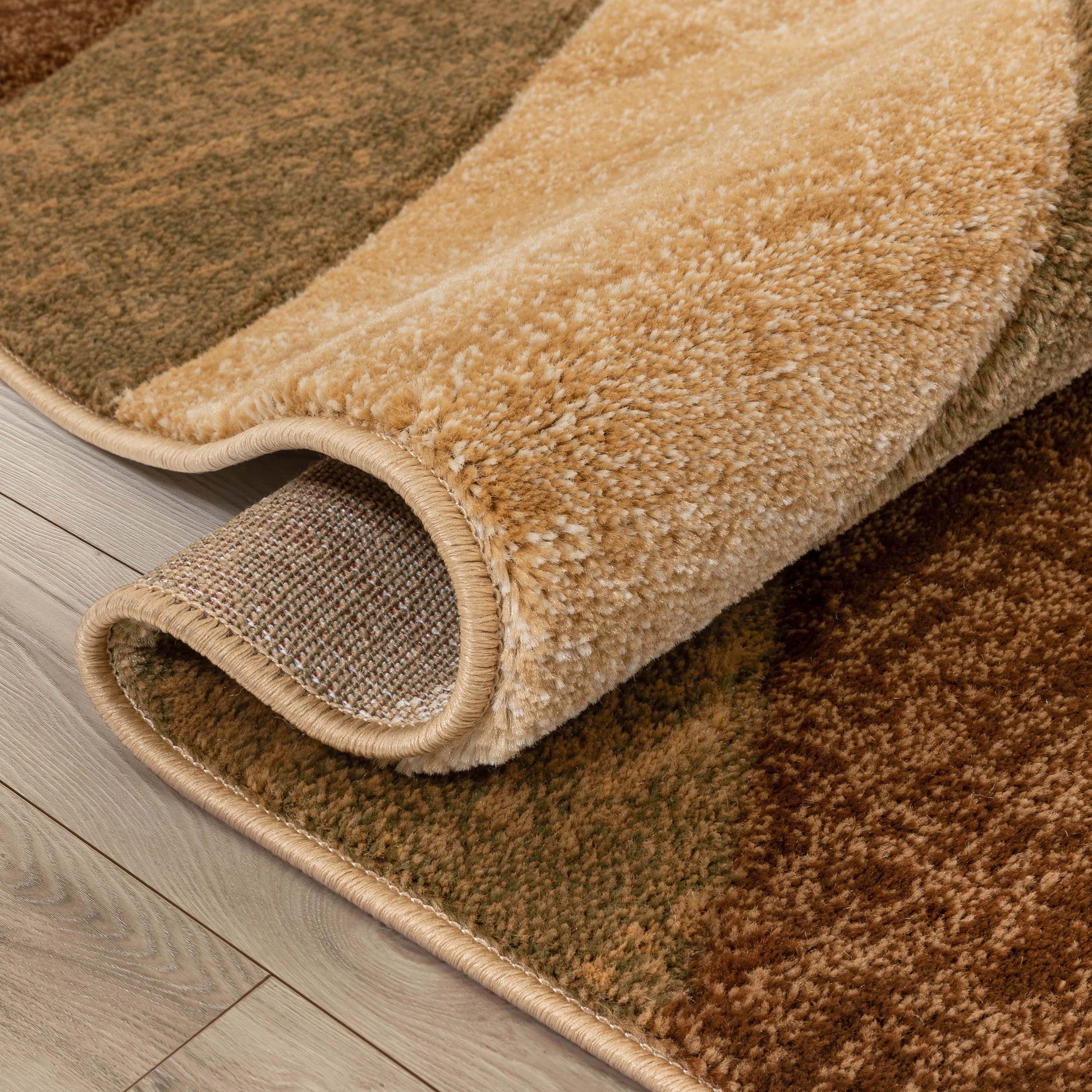 Cecilia Multi Brown Modern Geometric Stripes 3D Textured Rug Well Woven