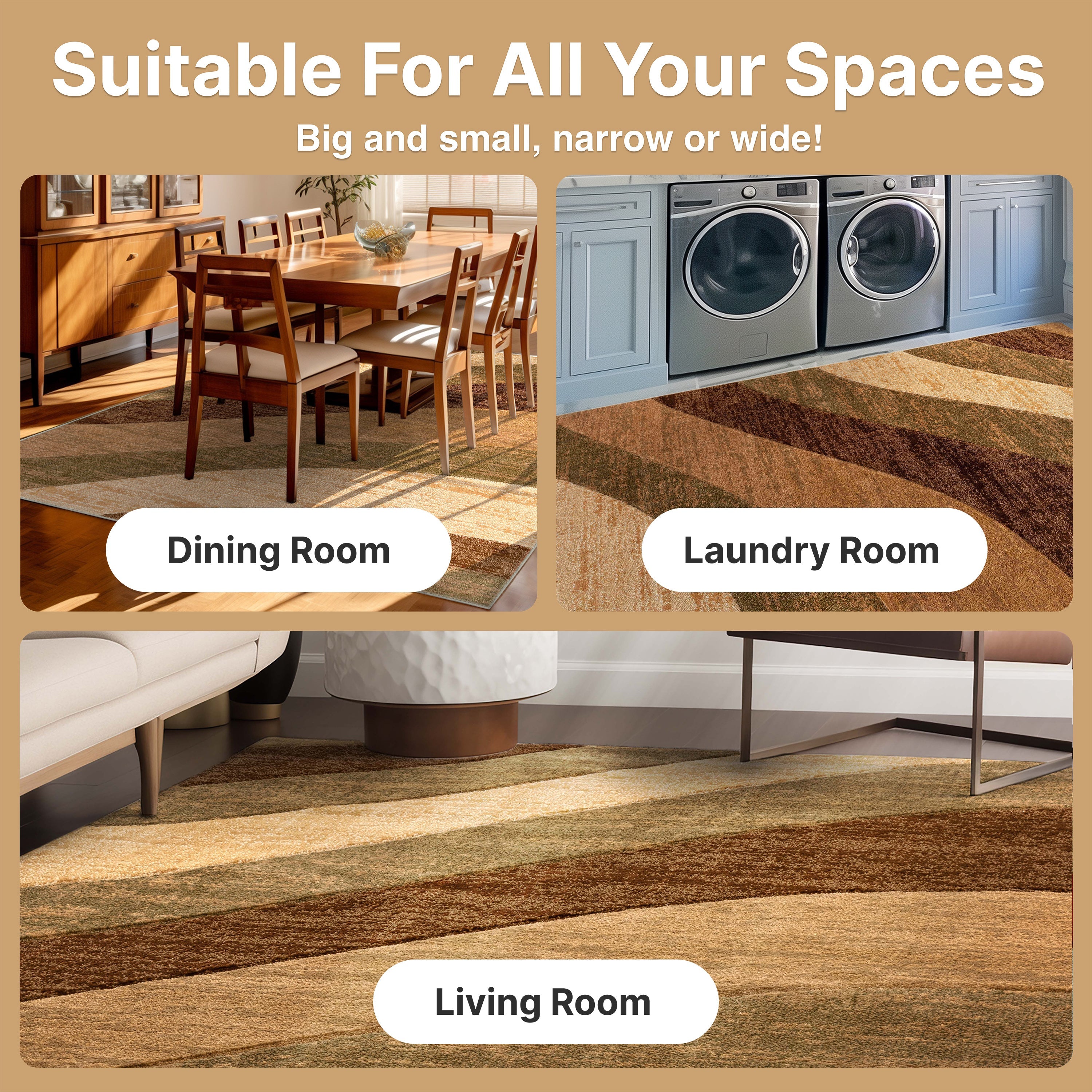 Cecilia Multi Brown Modern Geometric Stripes 3D Textured Rug Well Woven