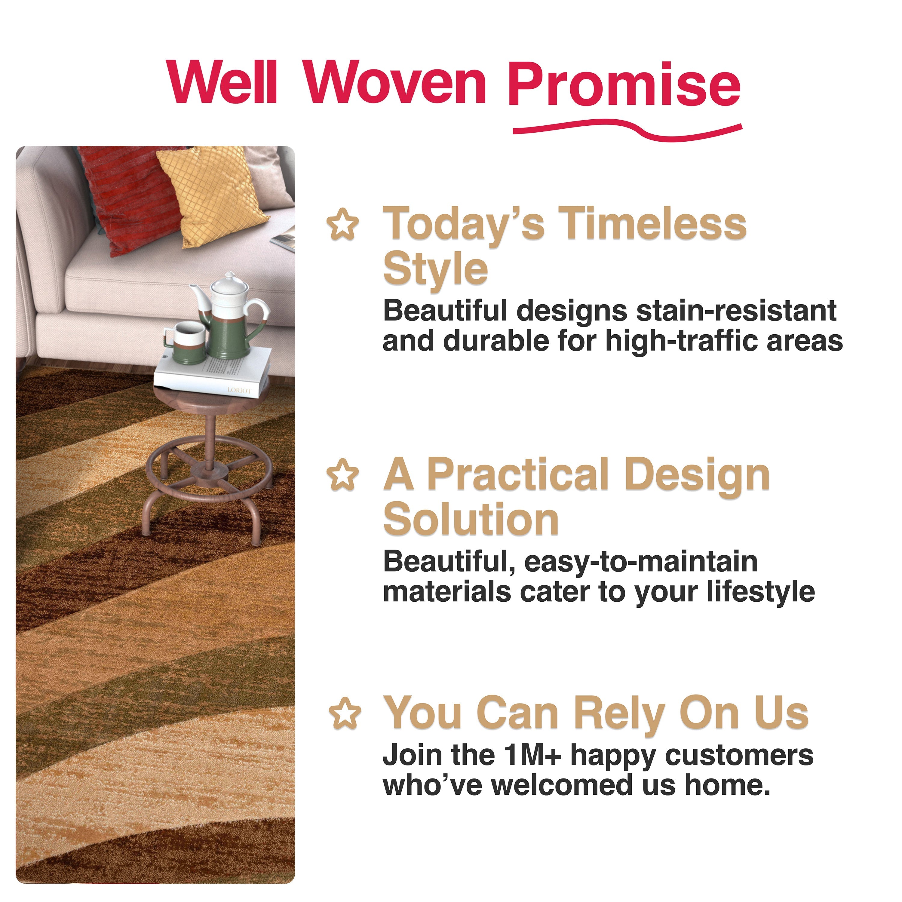 Cecilia Multi Brown Modern Geometric Stripes 3D Textured Rug Well Woven