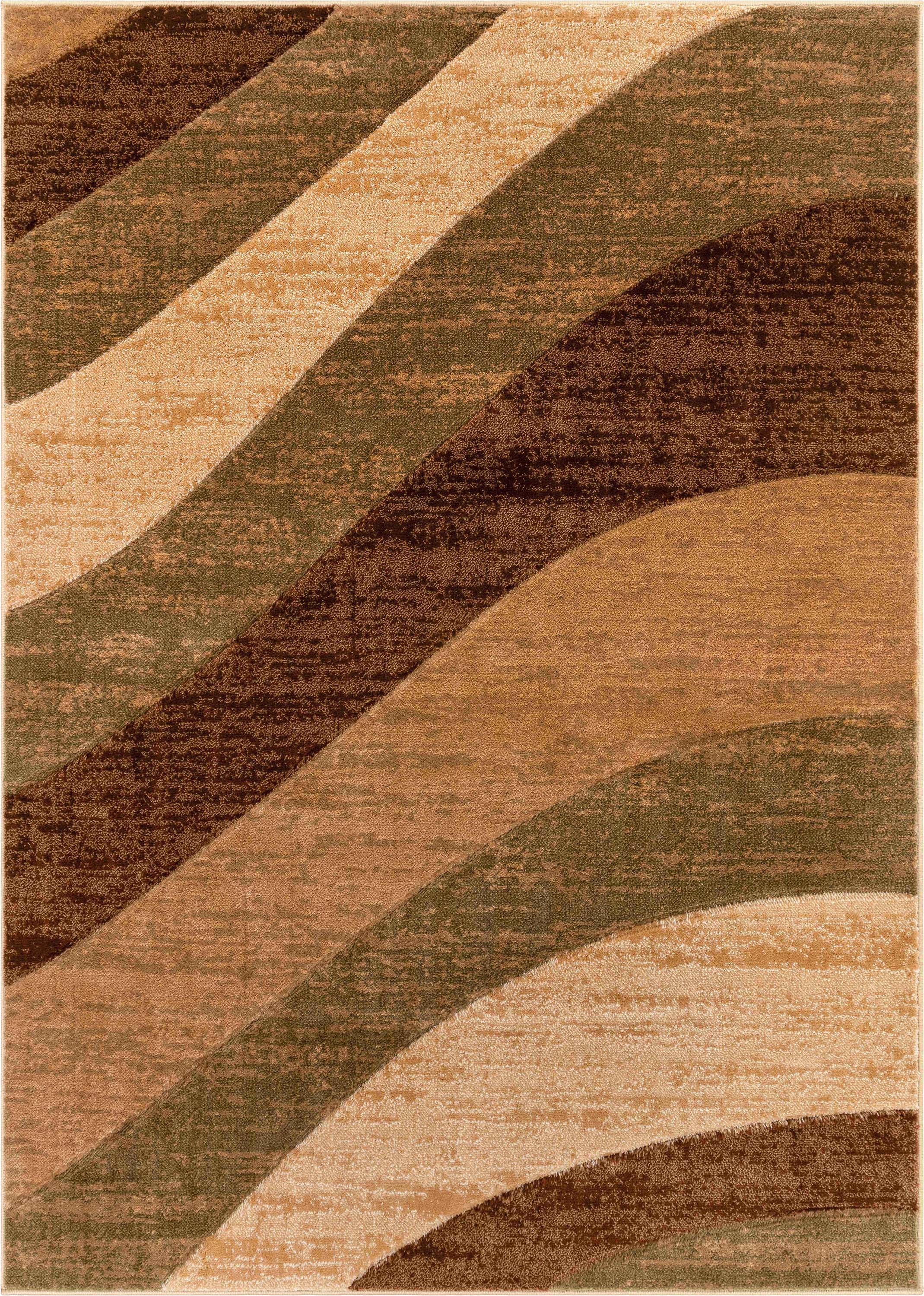 Cecilia Multi Brown Modern Geometric Stripes 3D Textured Rug Well Woven