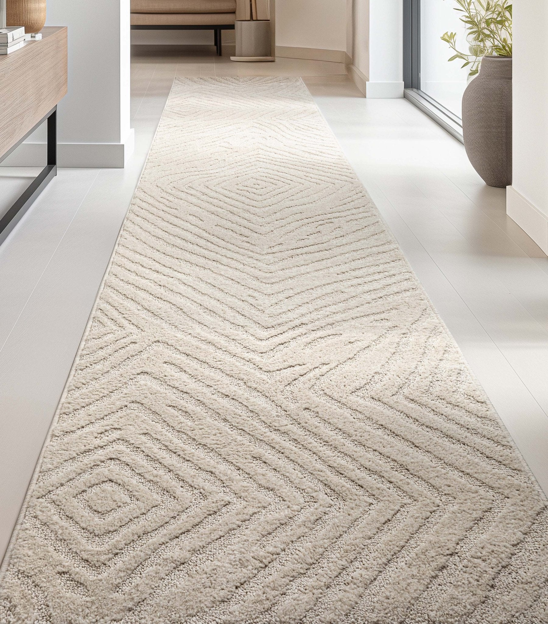Custom Size Runner Relajo Modern Solid & Striped Ivory Choose Your Width x Choose Your Length Hallway Runner Rug Well Woven