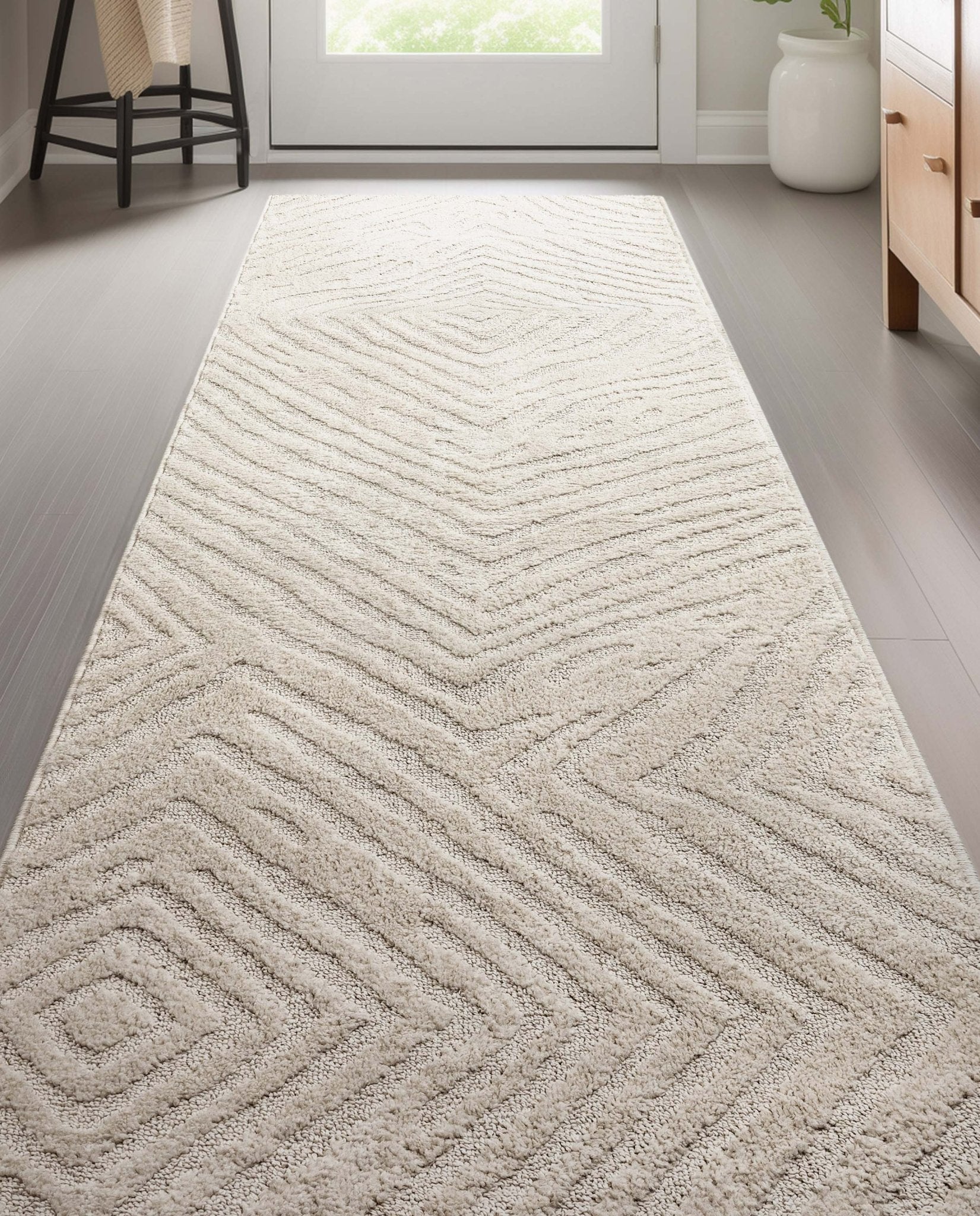 Custom Size Runner Relajo Modern Solid & Striped Ivory Choose Your Width x Choose Your Length Hallway Runner Rug Well Woven