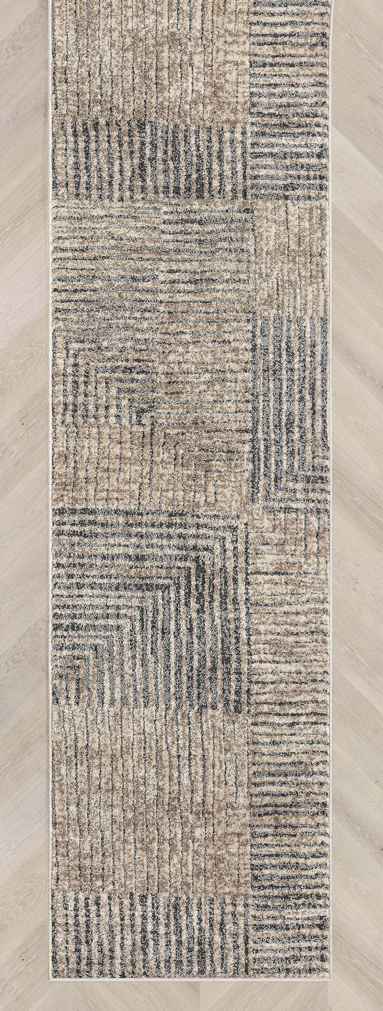 Custom Size Runner Sula Modern Geometric Boxes Ivory Grey Choose Your Width x Choose Your Length Hallway Runner Rug Well Woven