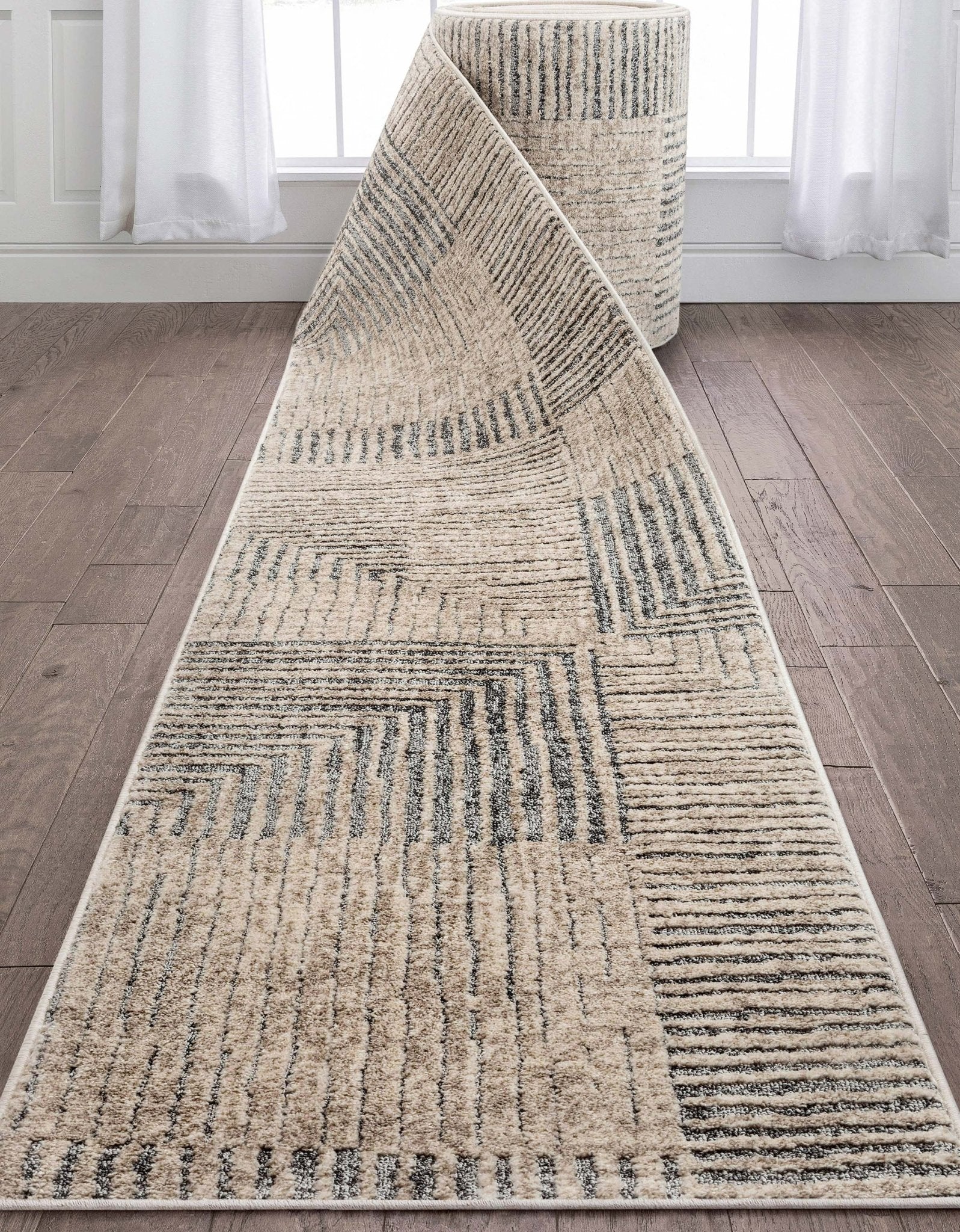 Custom Size Runner Sula Modern Geometric Boxes Ivory Grey Choose Your Width x Choose Your Length Hallway Runner Rug Well Woven