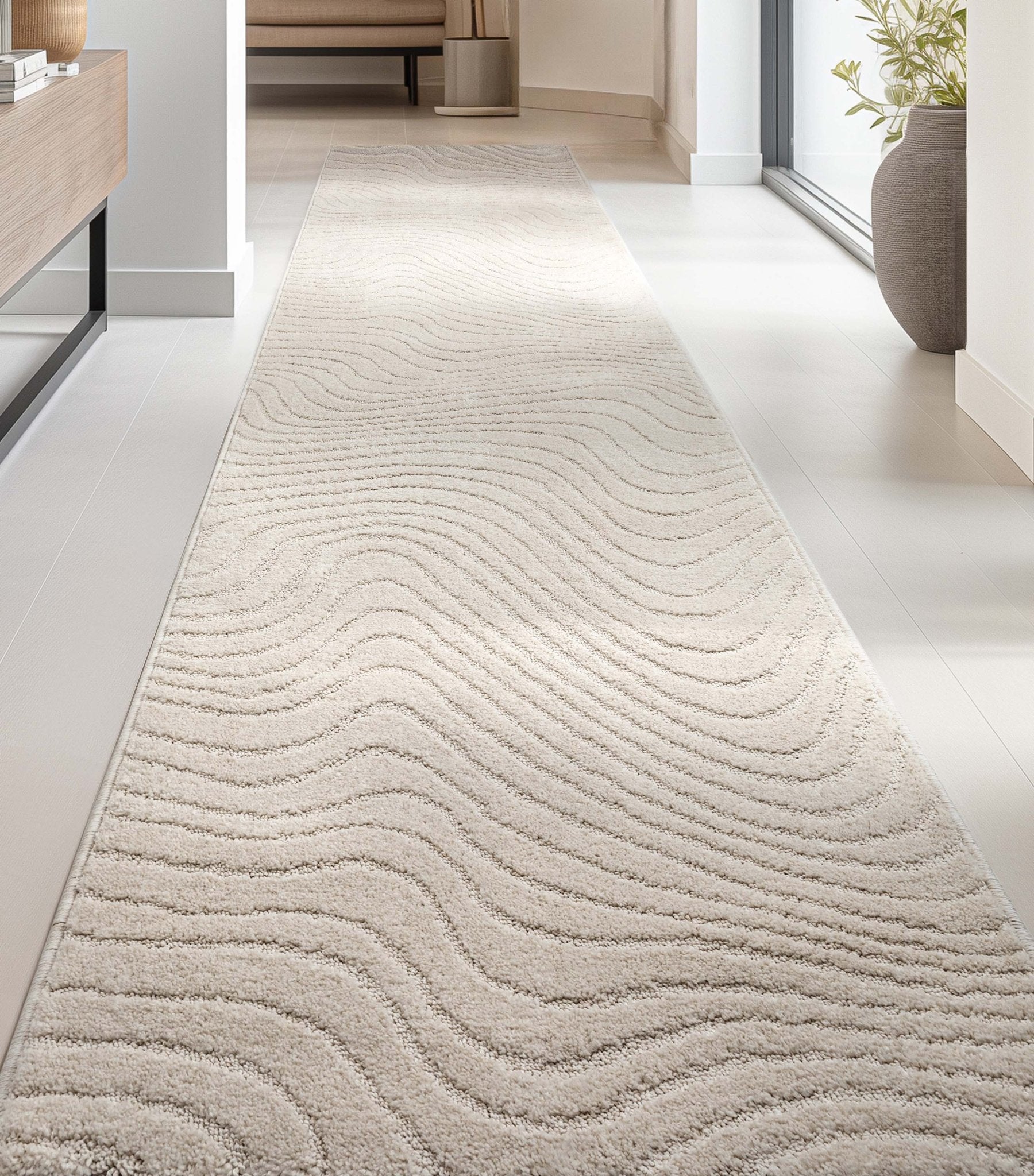 Custom Size Runner Sibi Modern Solid & Striped Ivory Choose Your Width x Choose Your Length Hallway Runner Rug Well Woven