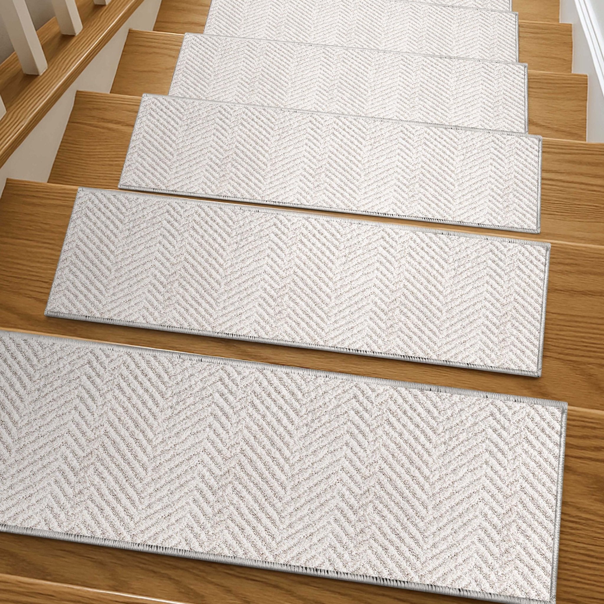 Pompeii Ivory Stair Tread Rugs - Well Woven - Pompeii Ivory Stair Tread Rugs on wooden steps