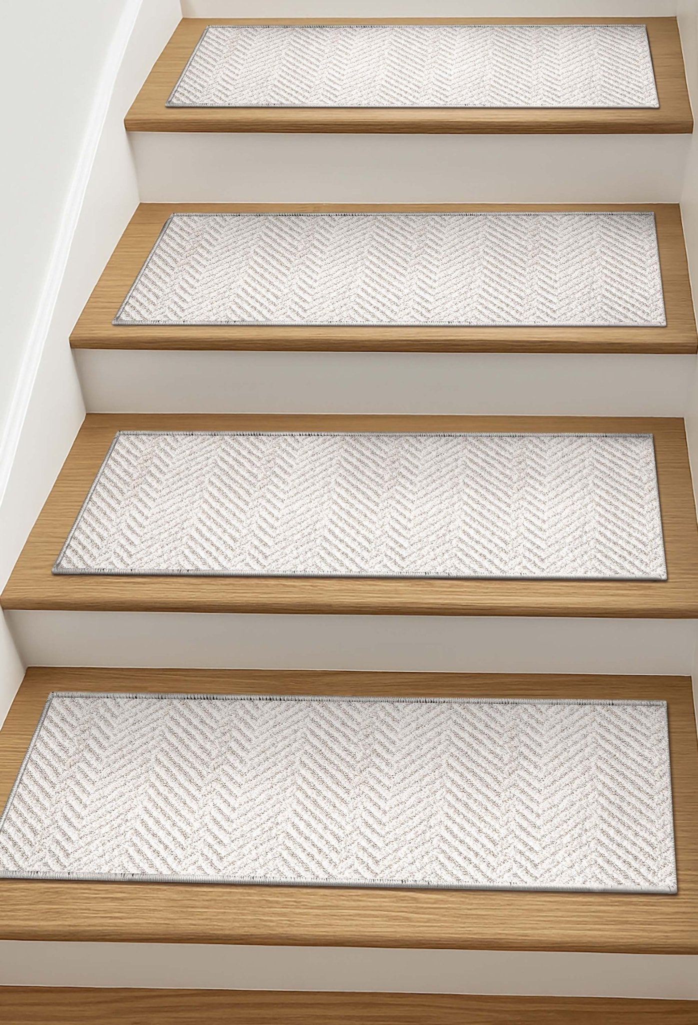 Pompeii Ivory Stair Tread Rugs - Well Woven - Pompeii Ivory Stair Tread Rugs on wooden stairs
