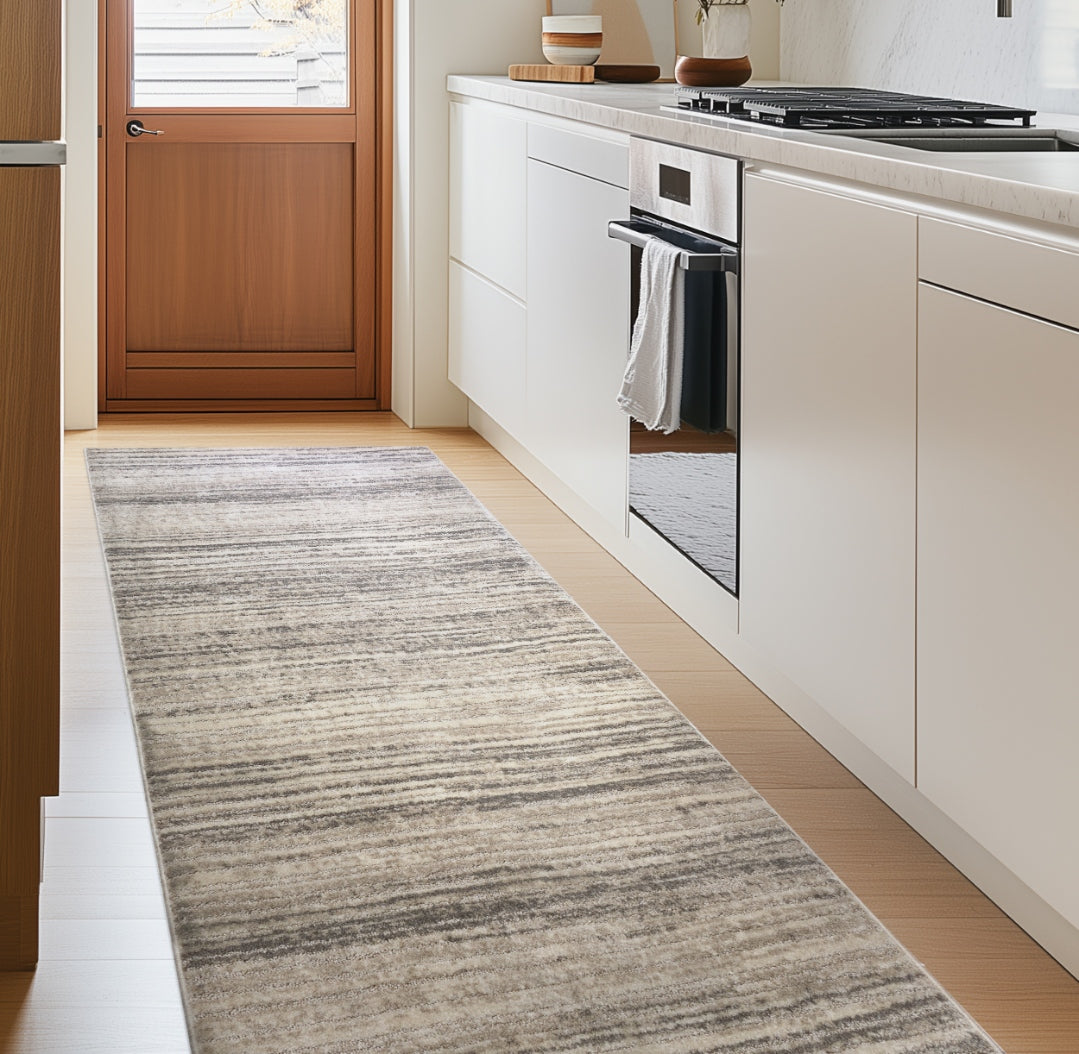 HAR-178 Modern kitchen with a beige/taupe runner rug on the floor