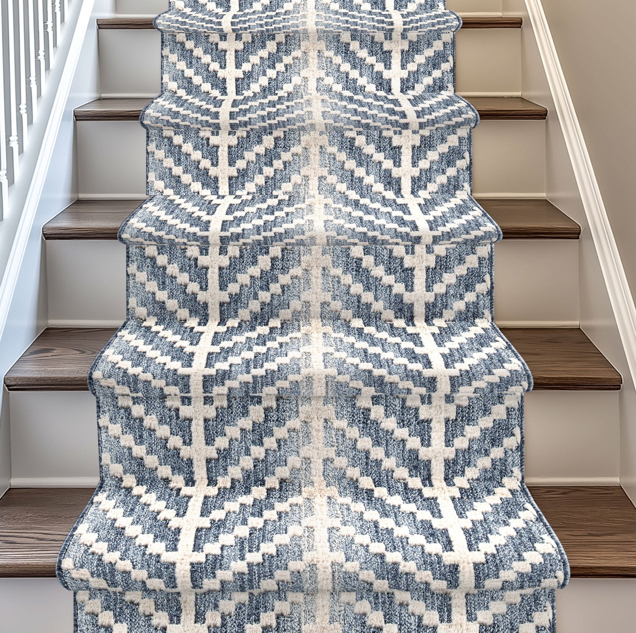 Custom Size Runner Rhodes Modern Blue Choose Your Width x Choose Your Length Hallway & Stair Runner Rug Well Woven