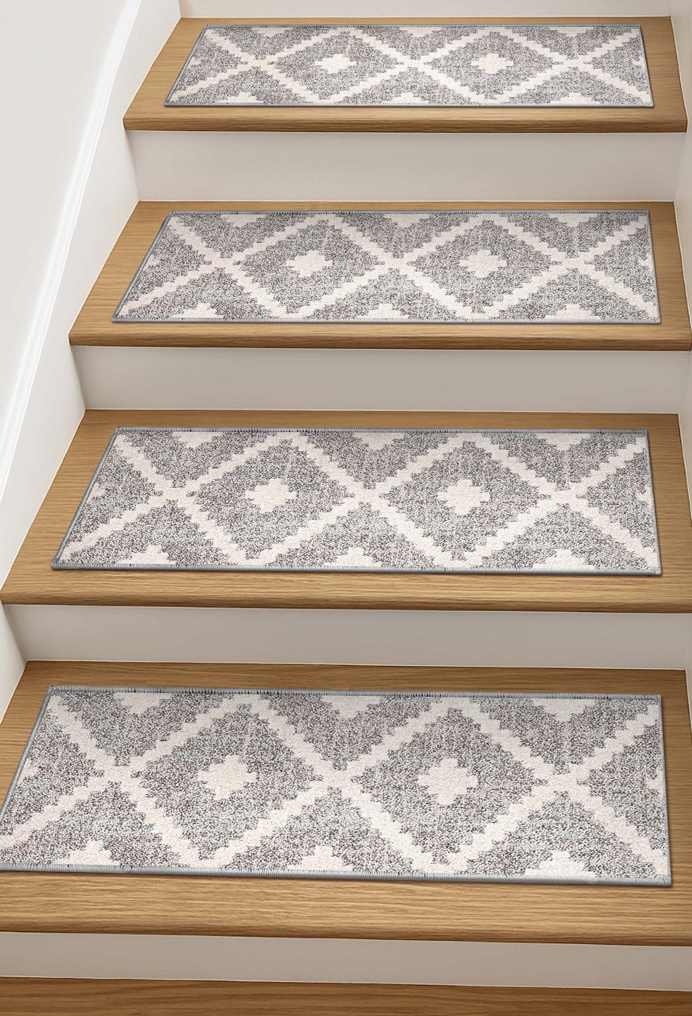 Ailey Ivory Stair Tread Rugs - Well Woven - Ailey Ivory Stair Tread Rugs on wooden stairs