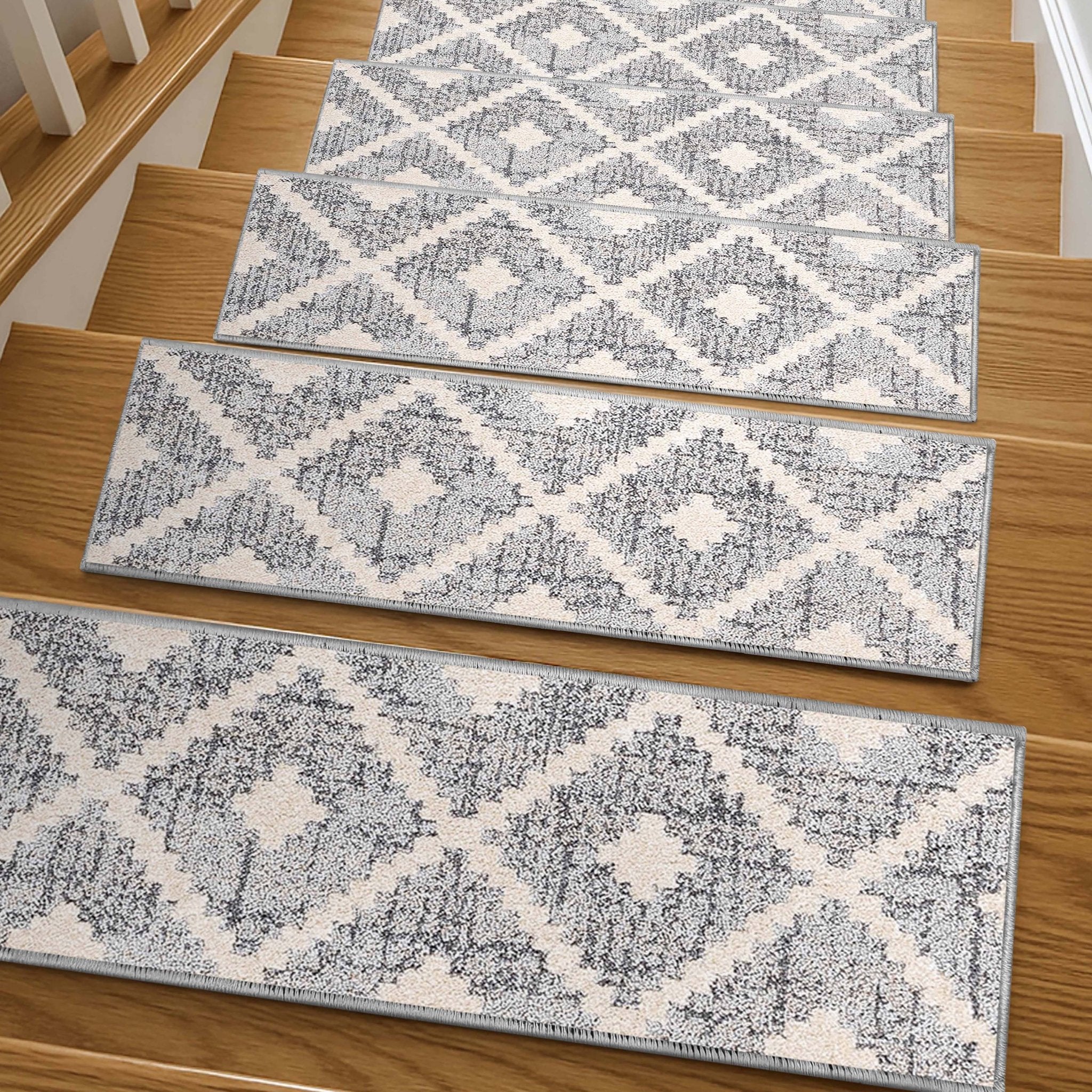 Ailey Grey Stair Tread Rugs - Well Woven - Ailey Grey Stair Tread Rugs on wooden steps