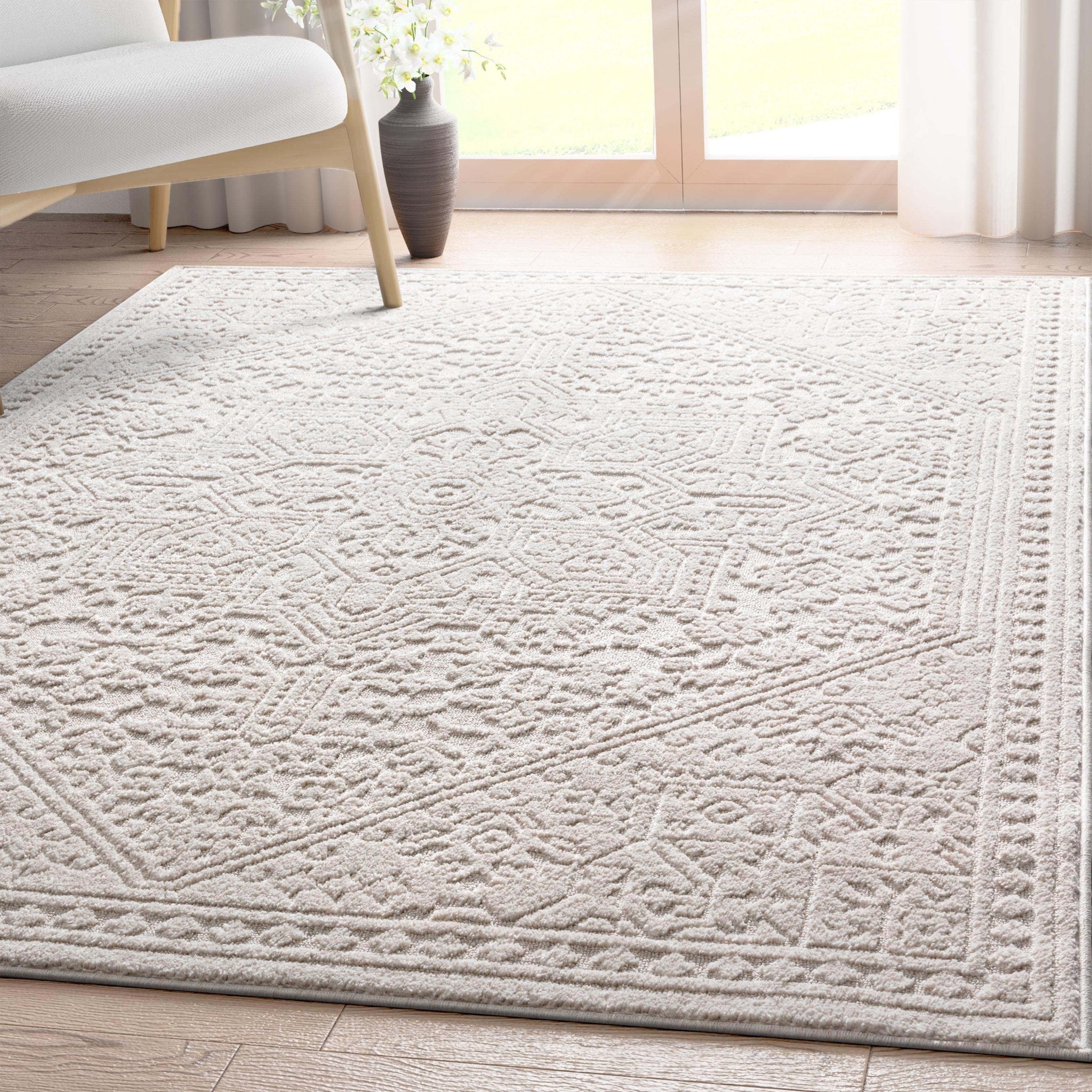 Cloud Medallion Heriz Soft Ivory Rug Well Woven
