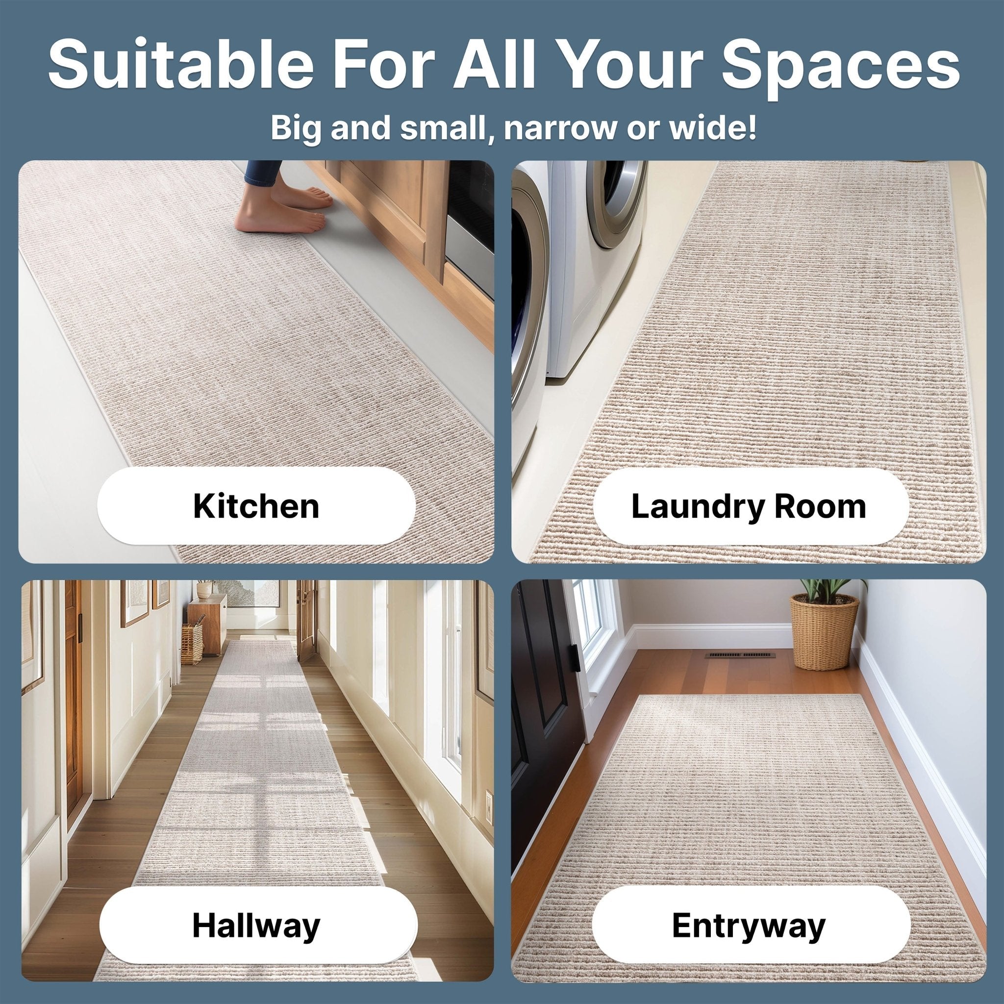 Custom Size Runner Berber Stripes Contemporary Striped Beige Choose Your Width x Choose Your Length Hallway Runner Rug Well Woven