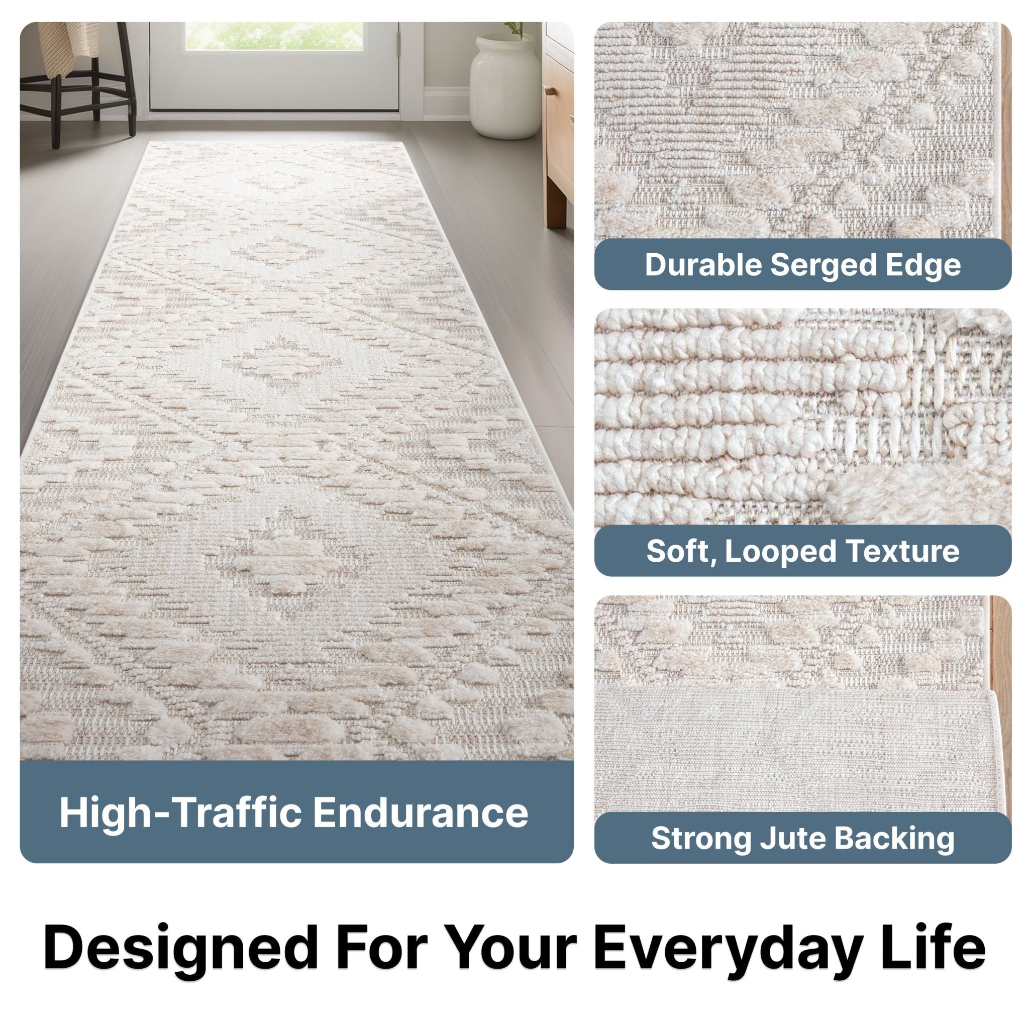 Custom Size Runner Kilim Geo Moroccan Diamond Pattern Beige Choose Your Width x Choose Your Length Hallway Runner Rug Well Woven