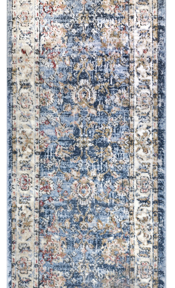 IND-106 Decorative rug with floral pattern in blue and beige tones