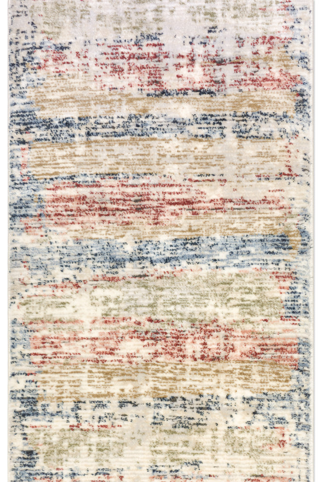 IND-151 Multicolored textured area rug with a pattern of horizontal stripes.
