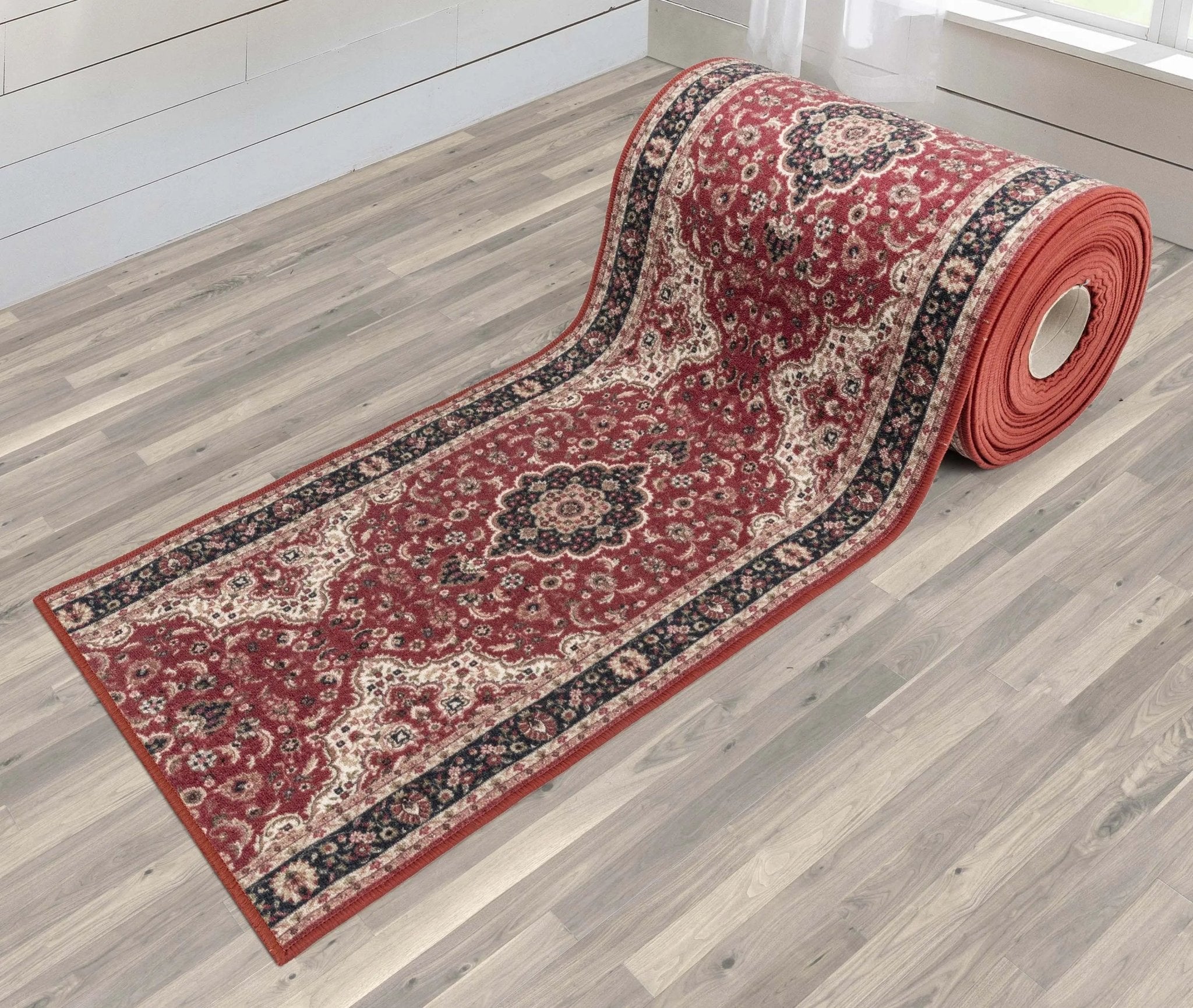 Custom Size Runner Gene Medallion Persian Red Select Your Width x Choose Your Length Machine Washable Hallway Runner Rug Well Woven