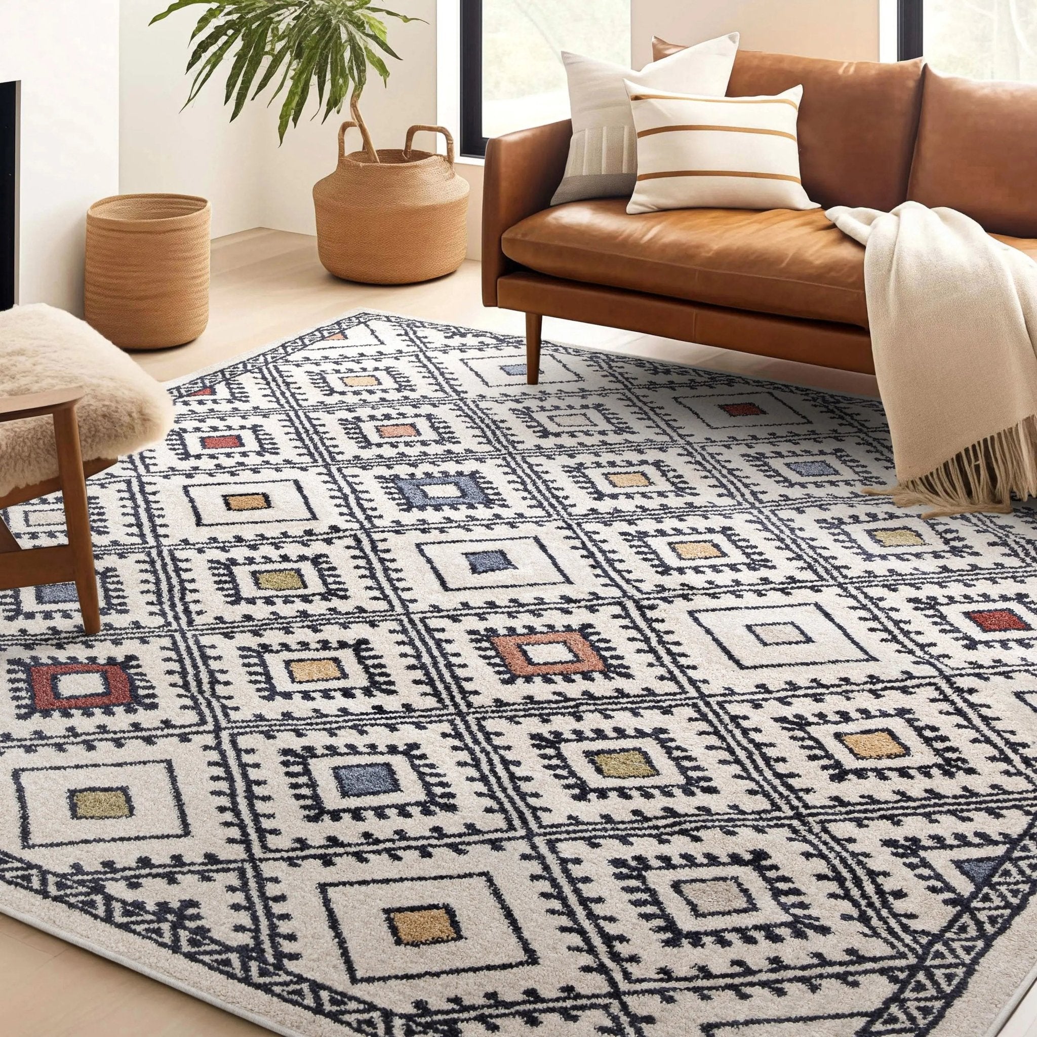 Moderne Bohemian Chic Tribal Moroccan Beige Rug Well Woven