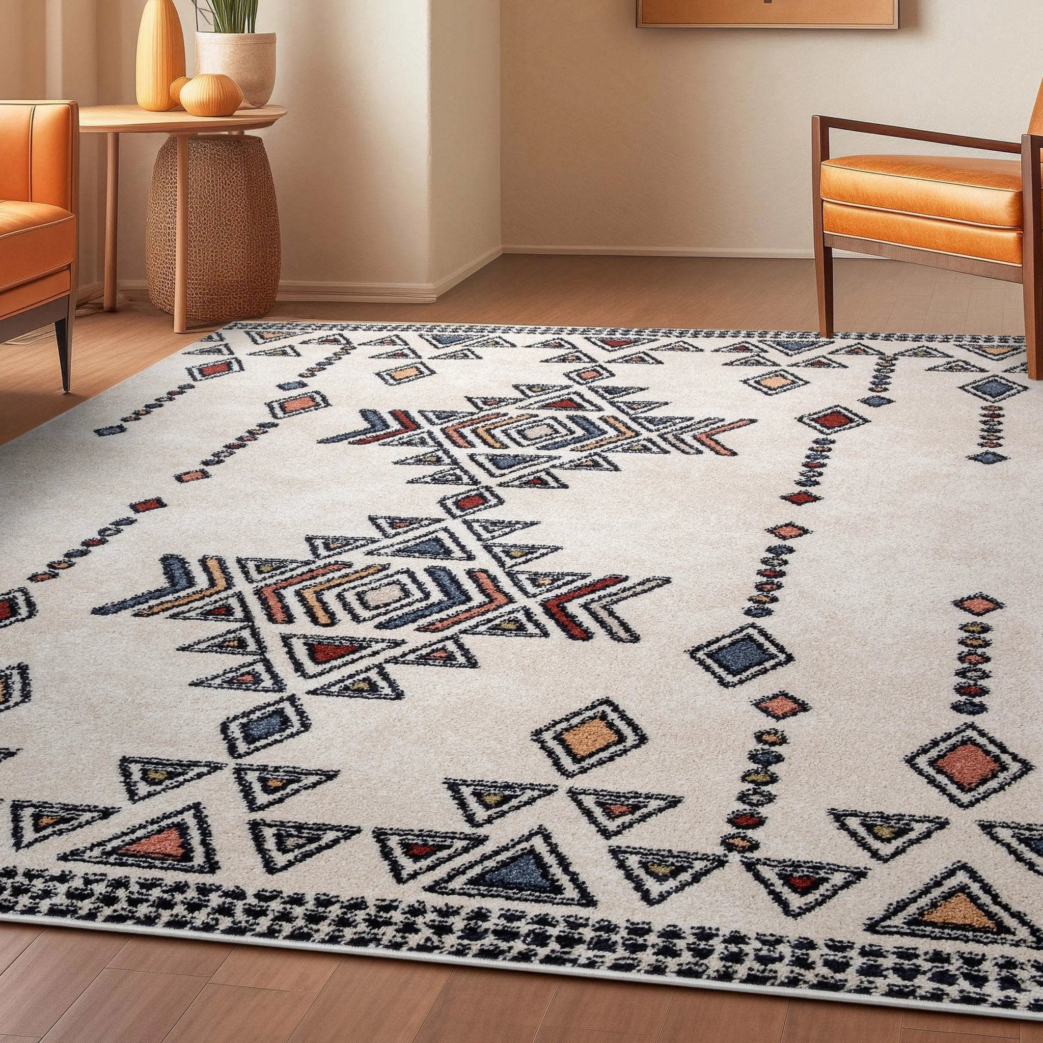 Huron Bohemian Vintage Tribal Beige Rug Well Woven