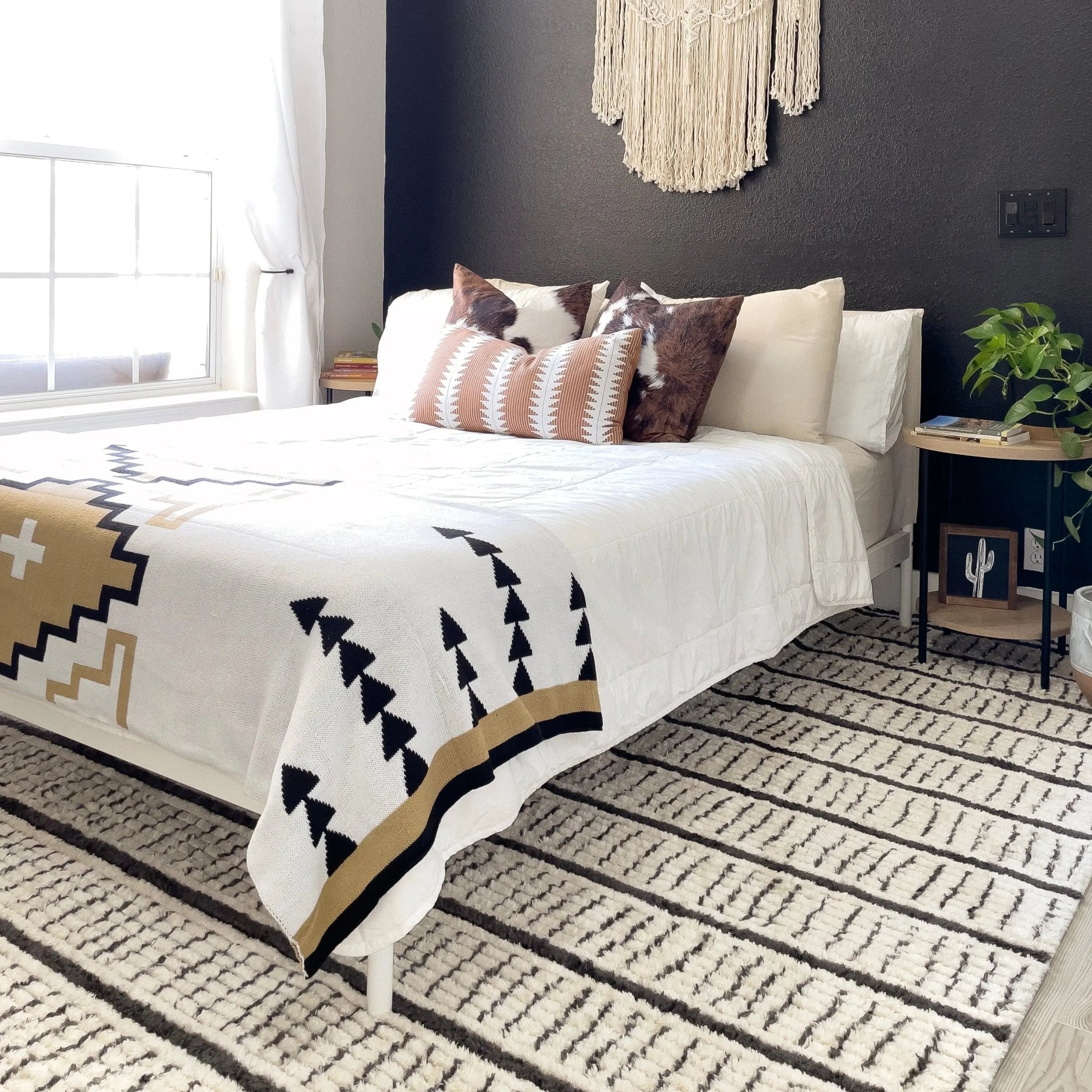 Viho Tribal Geometric Stripes Ivory High-Low Textured Pile Rug Well Woven