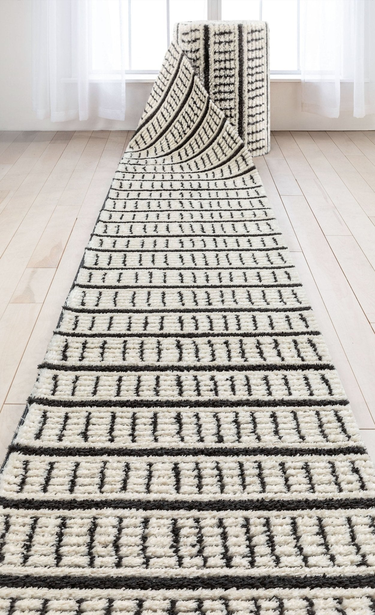Custom Size Runner Viho  Geometric Tribal Ivory Choose Your Width x Choose Your Length Hallway Runner Rug -Soft Pile Well Woven