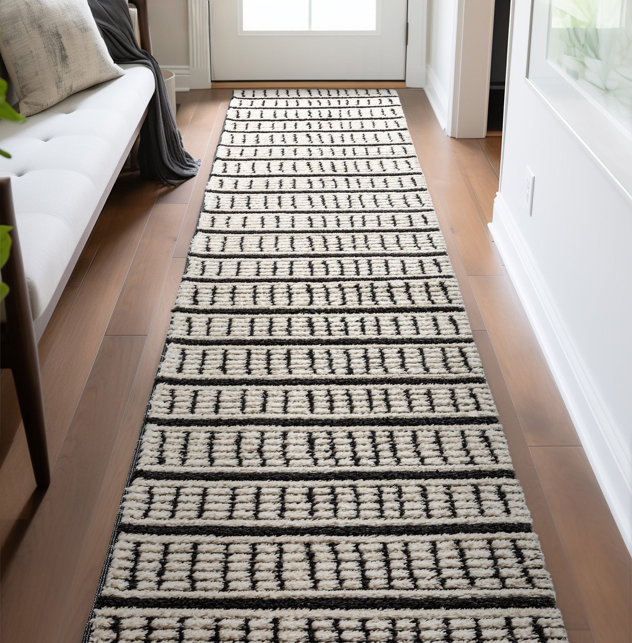 Custom Size Runner Viho  Geometric Tribal Ivory Choose Your Width x Choose Your Length Hallway Runner Rug -Soft Pile Well Woven