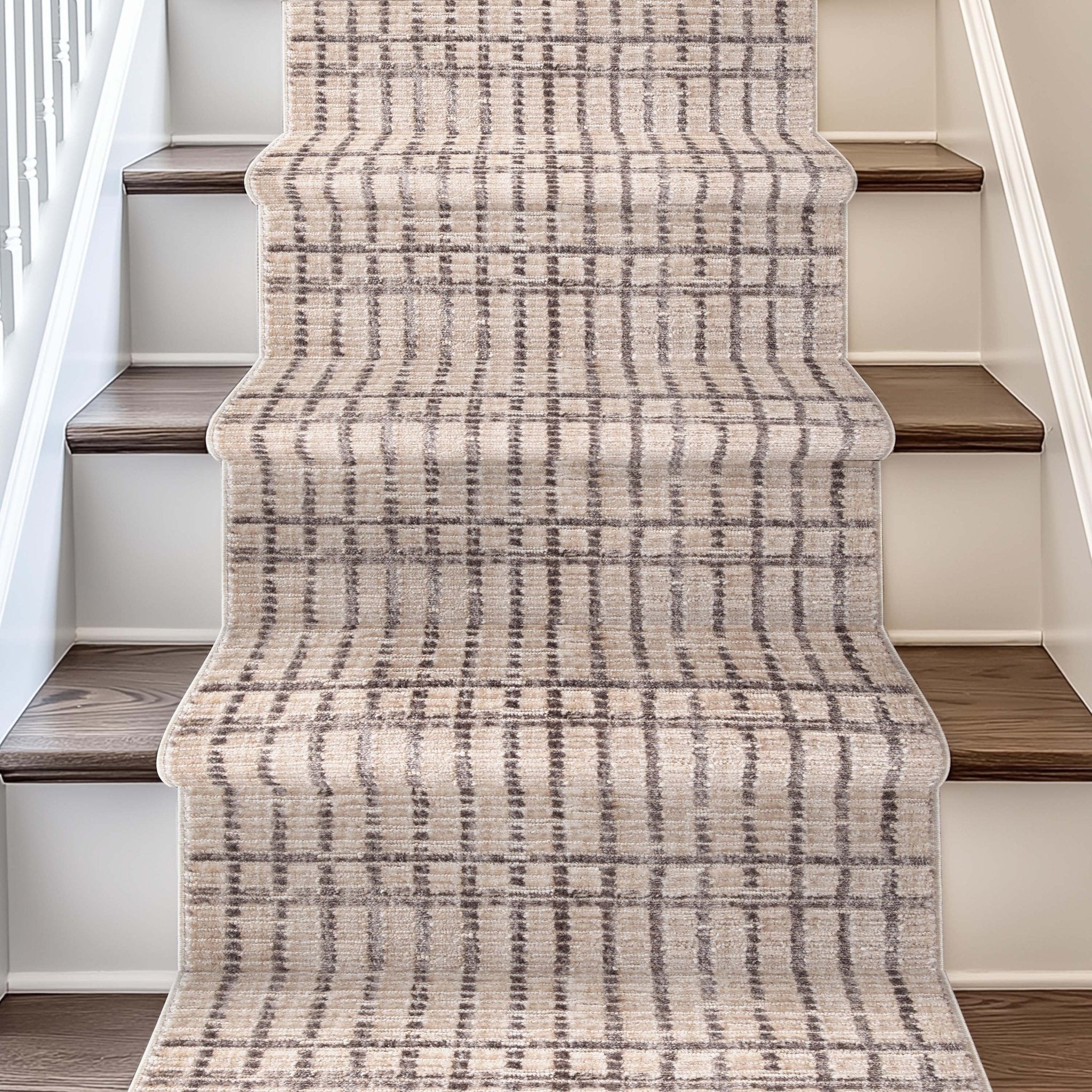 Custom Size Runner Skog Contemporary Geometric Ivory Choose Your Width x Choose Your Length - Perfect For Hallway, Stairs & Kitchen Well Woven