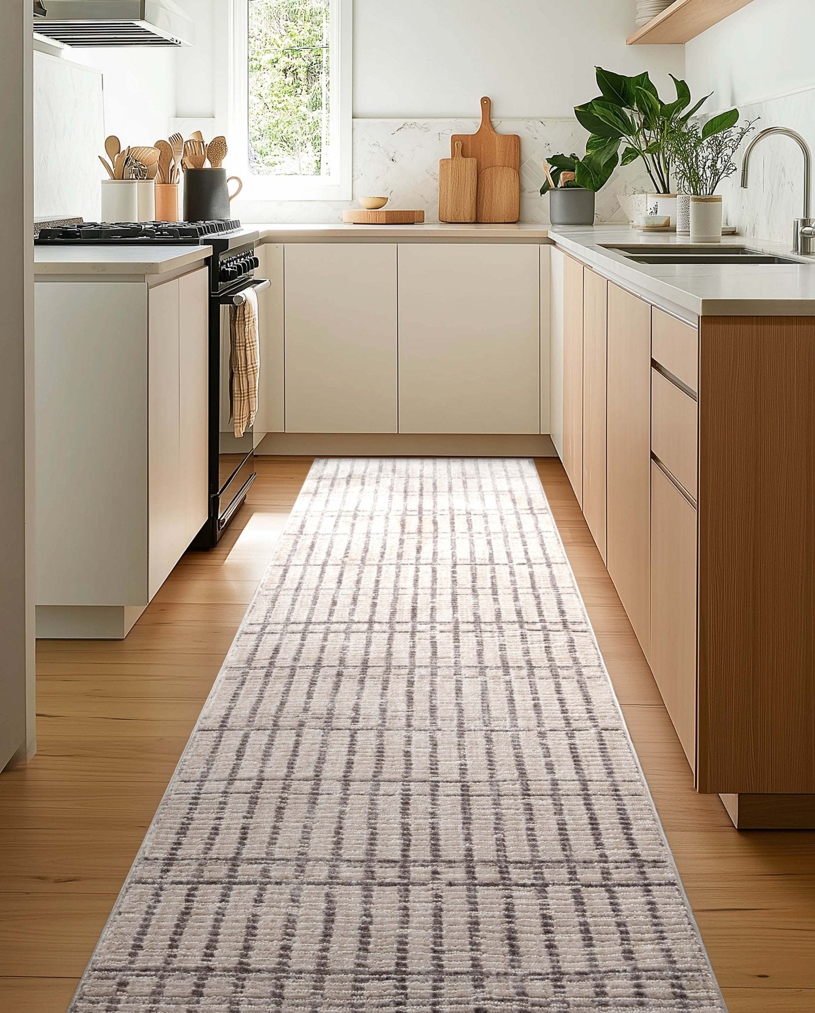 Custom Size Runner Skog Contemporary Geometric Ivory Choose Your Width x Choose Your Length - Perfect For Hallway, Stairs & Kitchen Well Woven