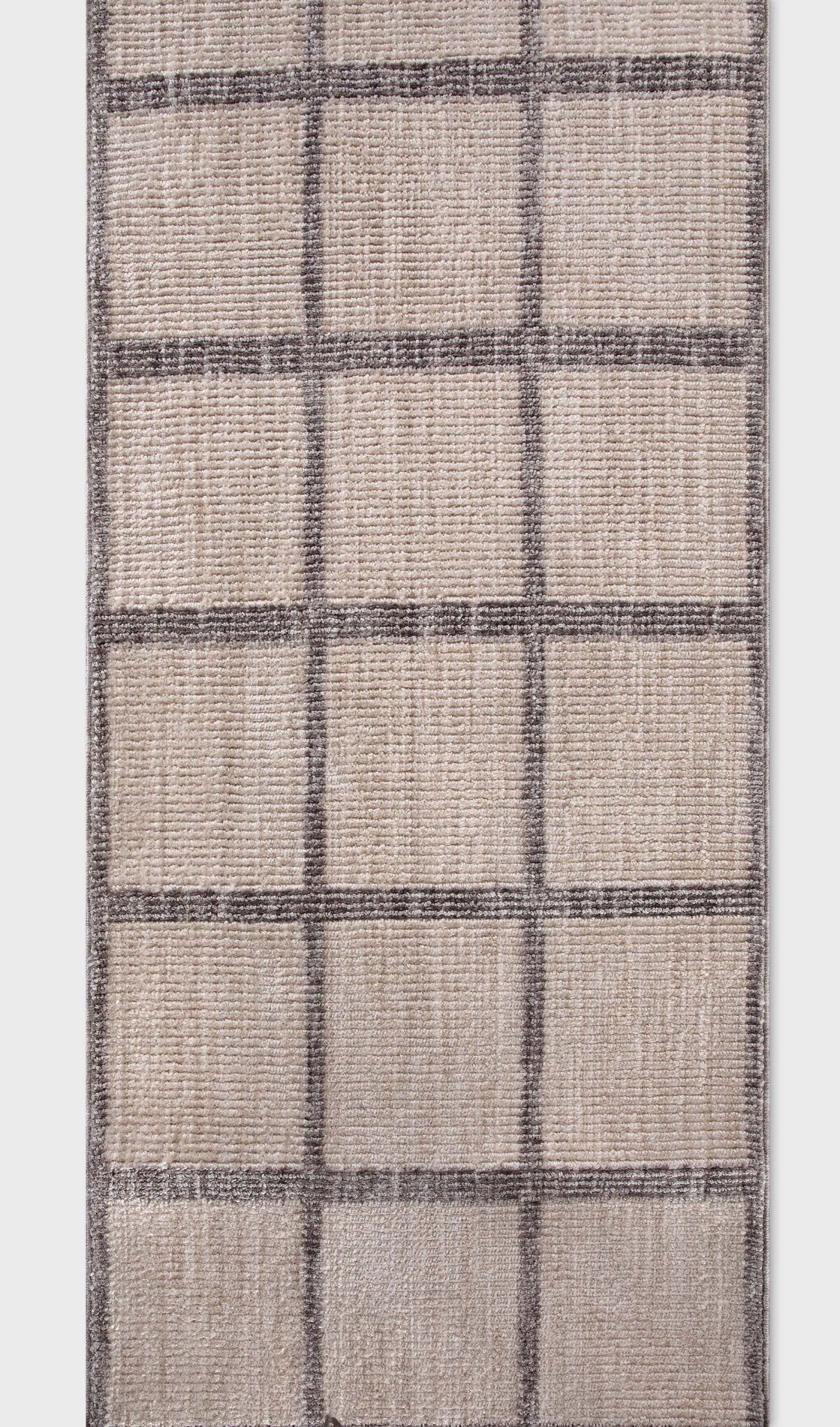 Custom Size Runner Hav Geometric Plaid Ivory Choose Your Width x Choose Your Length - Perfect For Hallway, Stairs & Kitchen Well Woven
