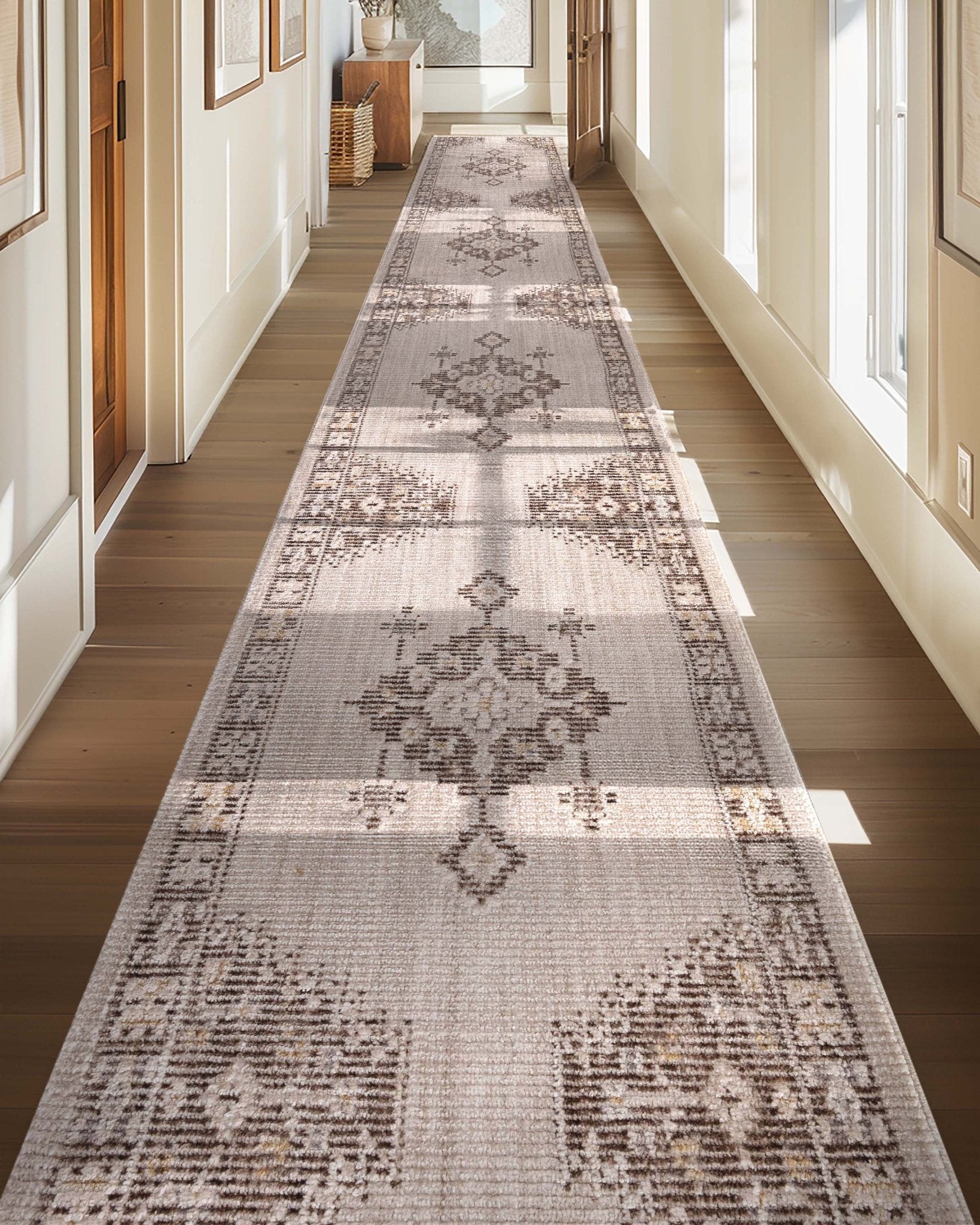 Custom Size Runner Isfjord Tribal Medallion Ivory Choose Your Width x Choose Your Length - Perfect For Hallway, Stairs & Kitchen Well Woven