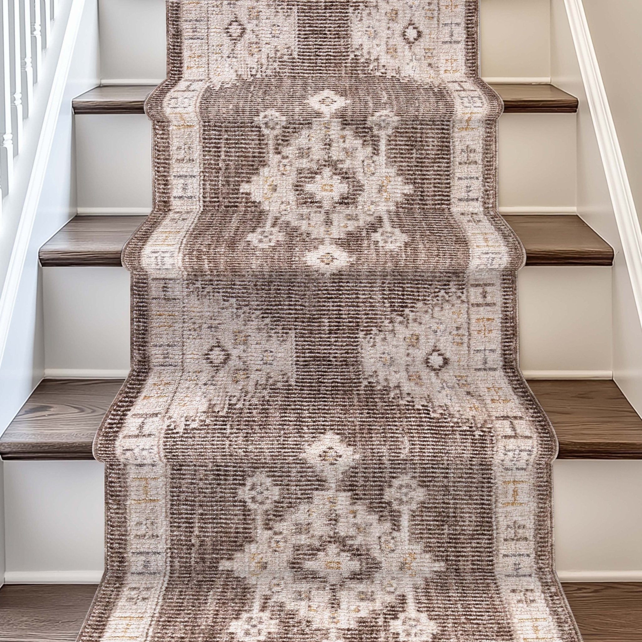 Custom Size Runner Isfjord Tribal Medallion Earth Choose Your Width x Choose Your Length - Perfect For Hallway, Stairs & Kitchen Well Woven